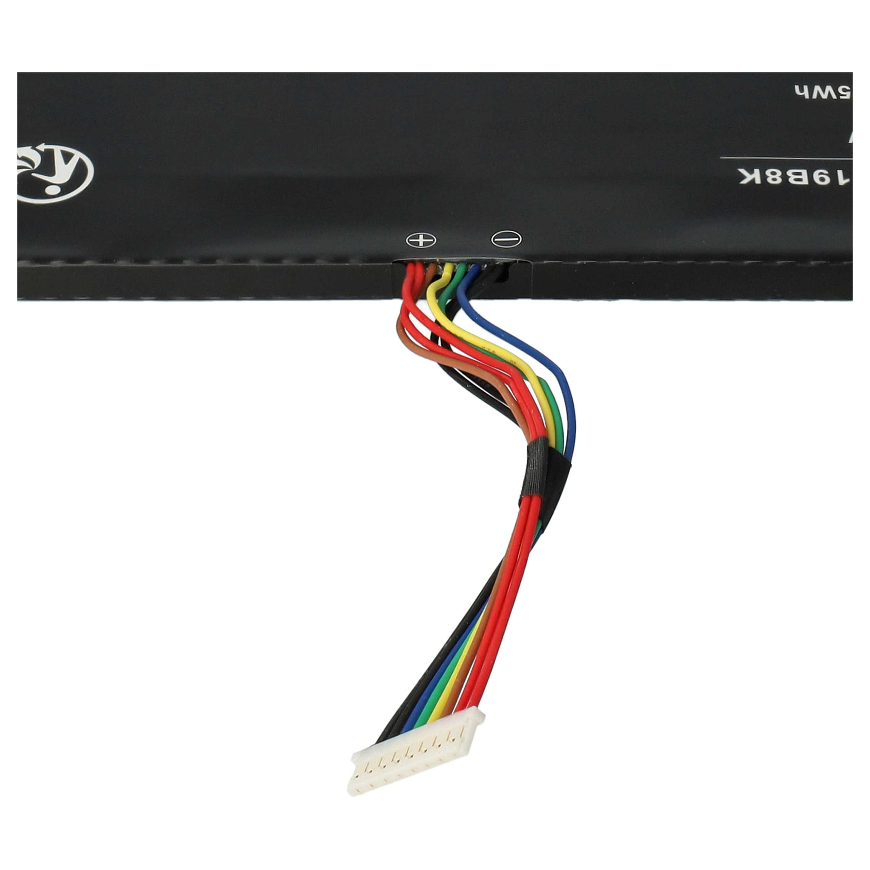 Mehrfarbige Kabel mit Steckverbinder sind an eine schwarze Batterie angeschlossen.