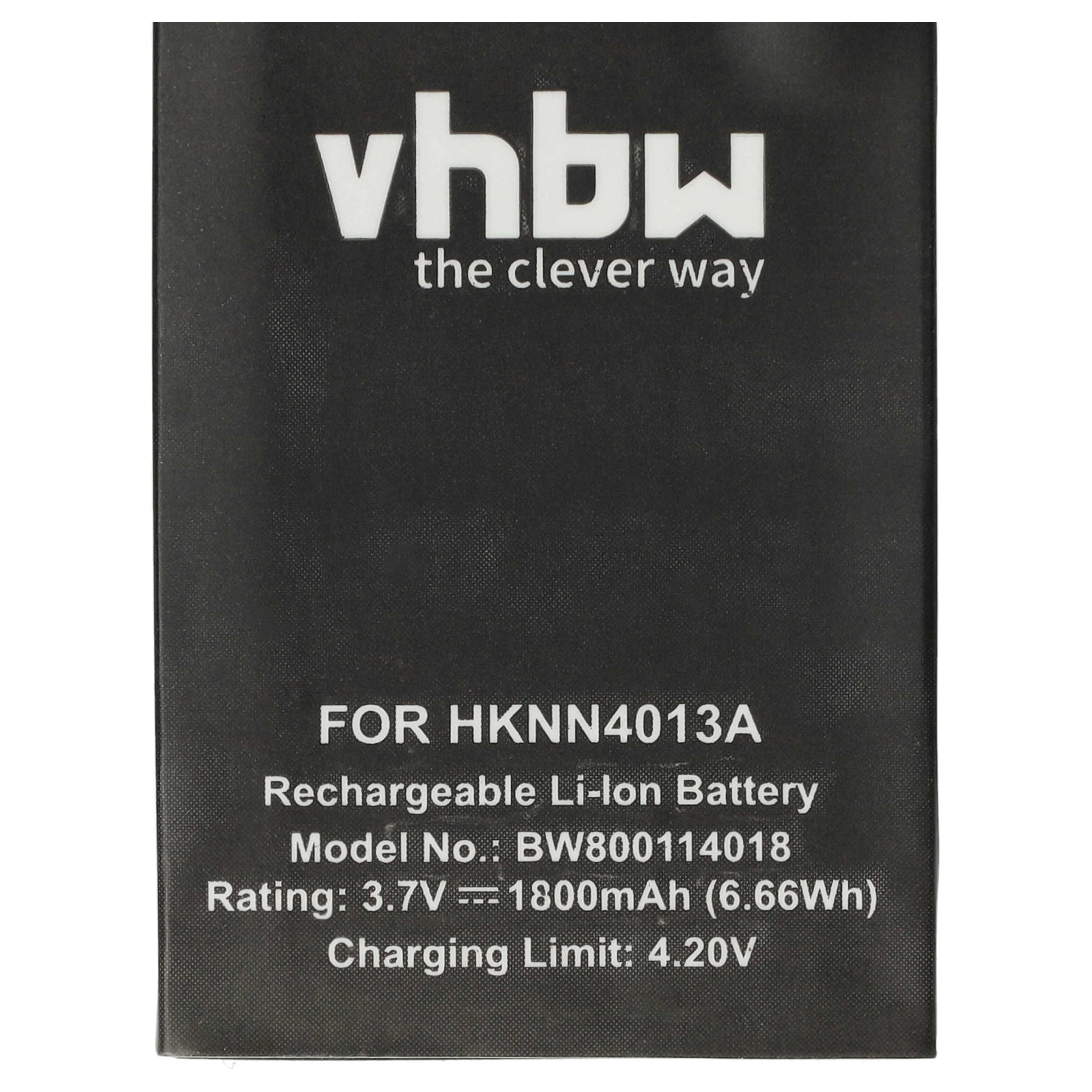 Ein schwarzer vhbw Li-Ionen-Akku mit weißem Text zu Modell, Spannung und Kapazität.