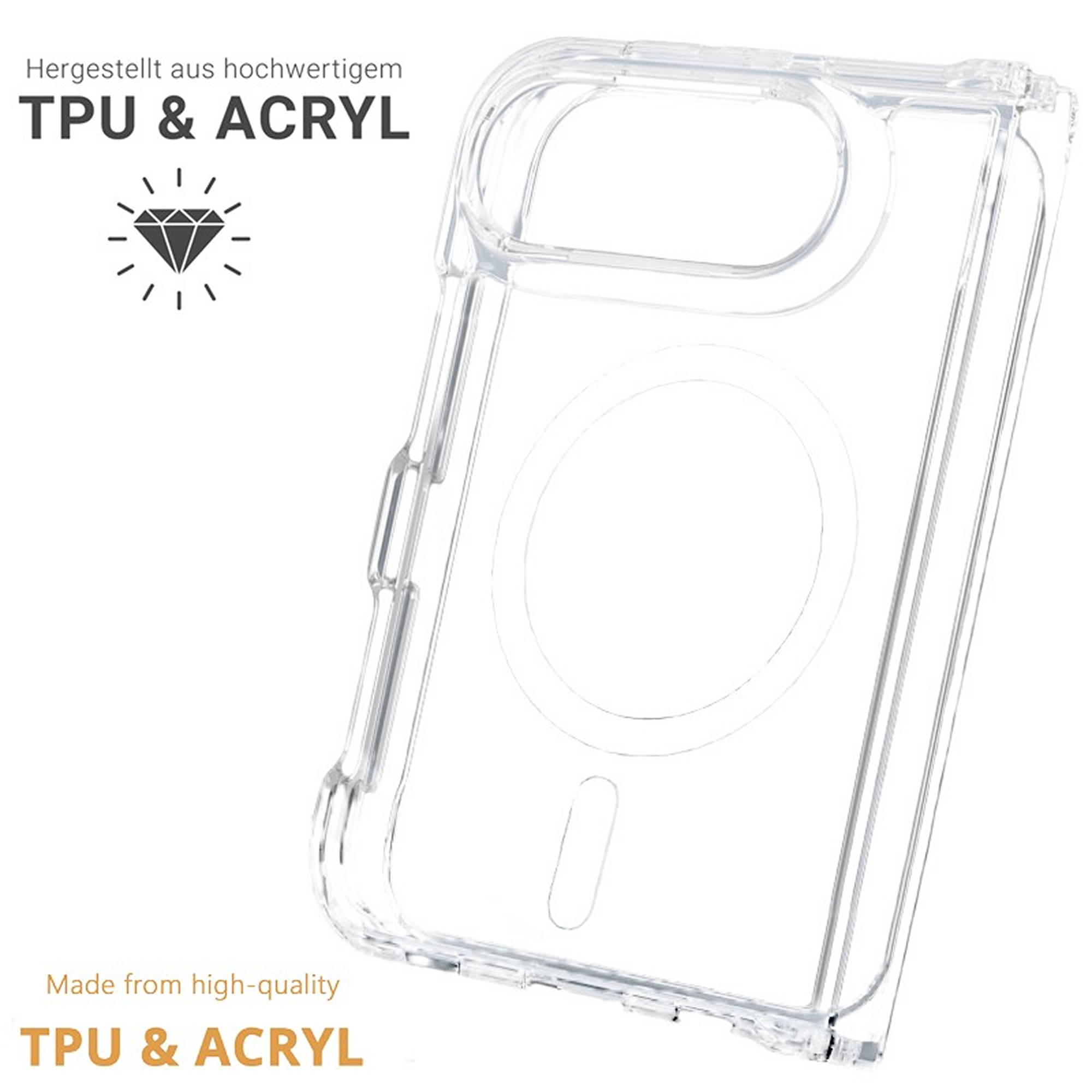 Transparente Handyhülle aus TPU und Acryl mit MagSafe-Ring.