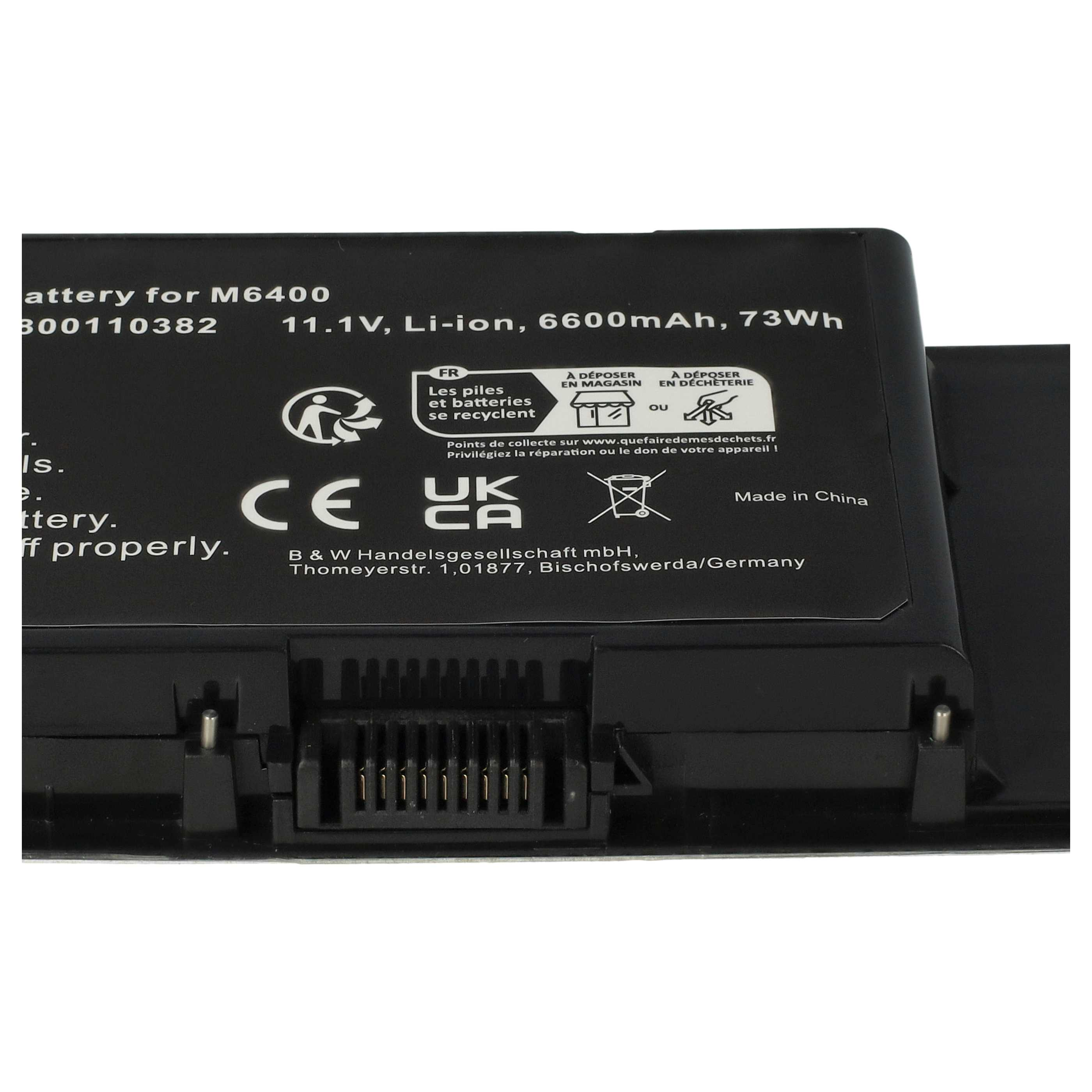 Schwarzer Laptop-Akku mit technischen Daten und CE-Kennzeichnung.