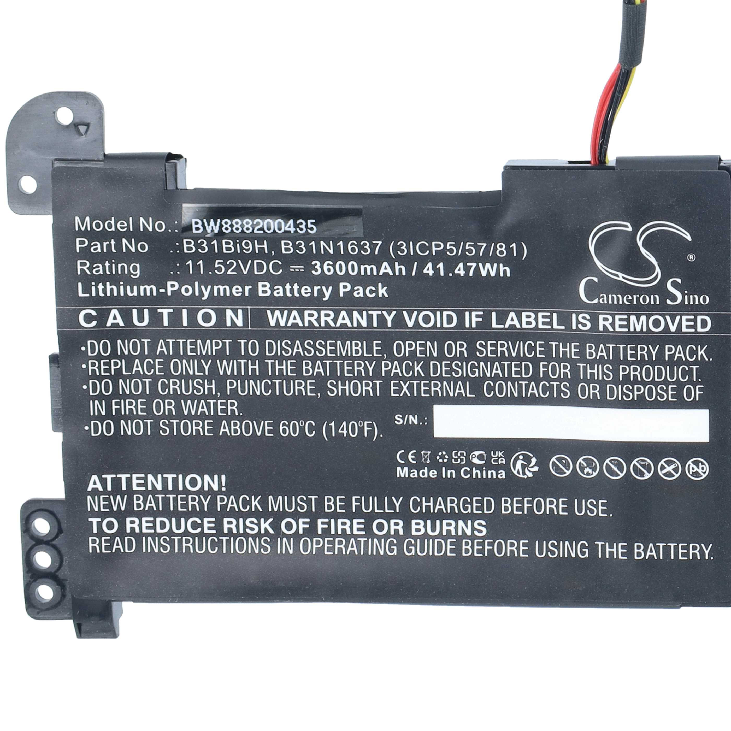 Nahaufnahme eines Lithium-Polymer-Akkus mit Modellnummer, technischen Daten und Sicherheitshinweisen.