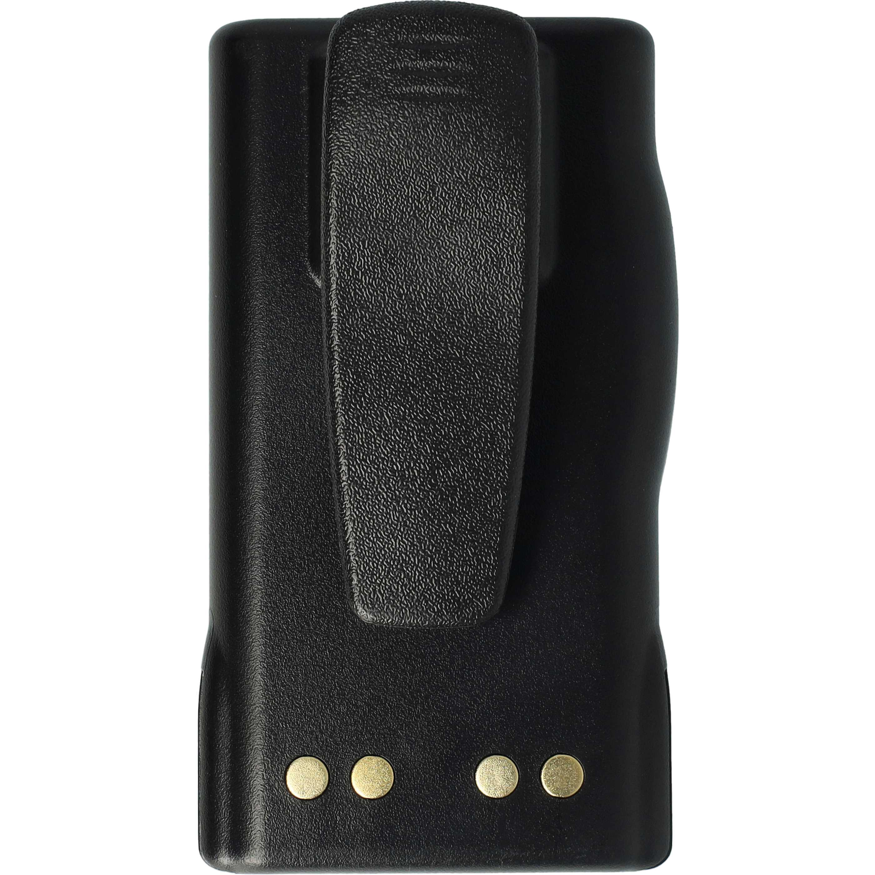 Schwarzer Batteriepack mit einem Clip und vier goldenen Kontakten.