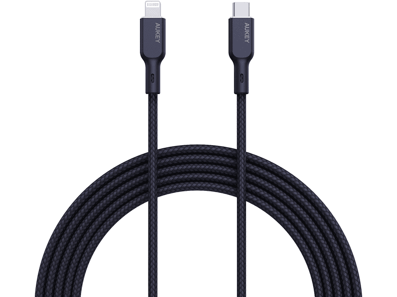 AUKEY CB-NCL1-BK Naylon Örgülü 3A 480 Mbps Type-C to Lightning 1.8 m Şarj Kablosu Siyah