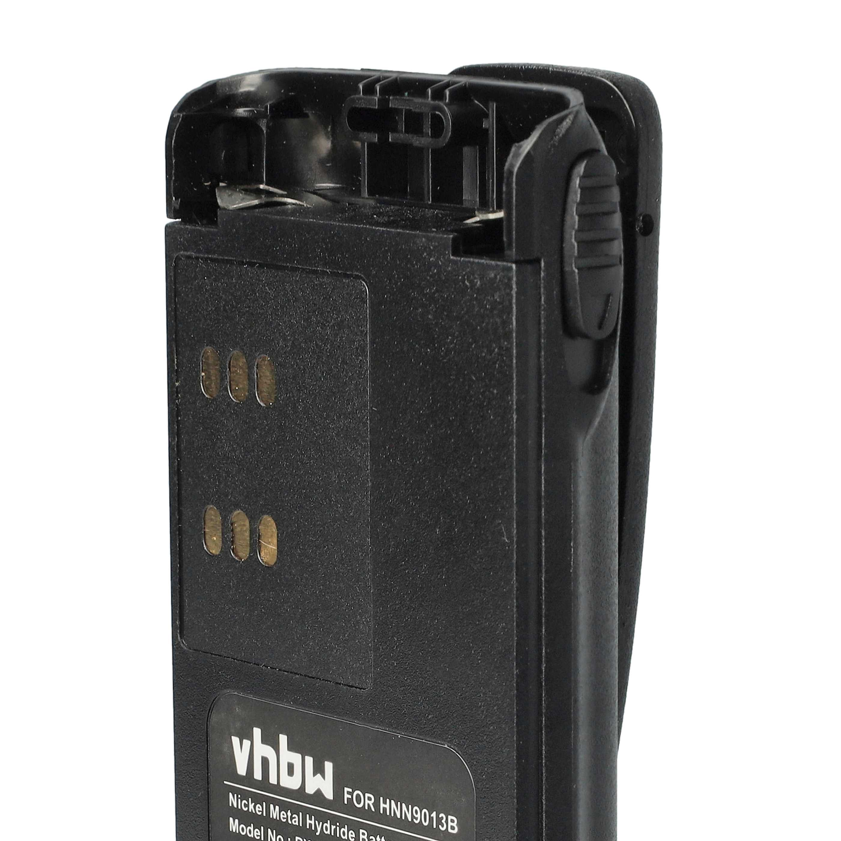 Schwarzer vhbw NiMH Akku mit integriertem Gürtelclip und goldenen Kontakten.