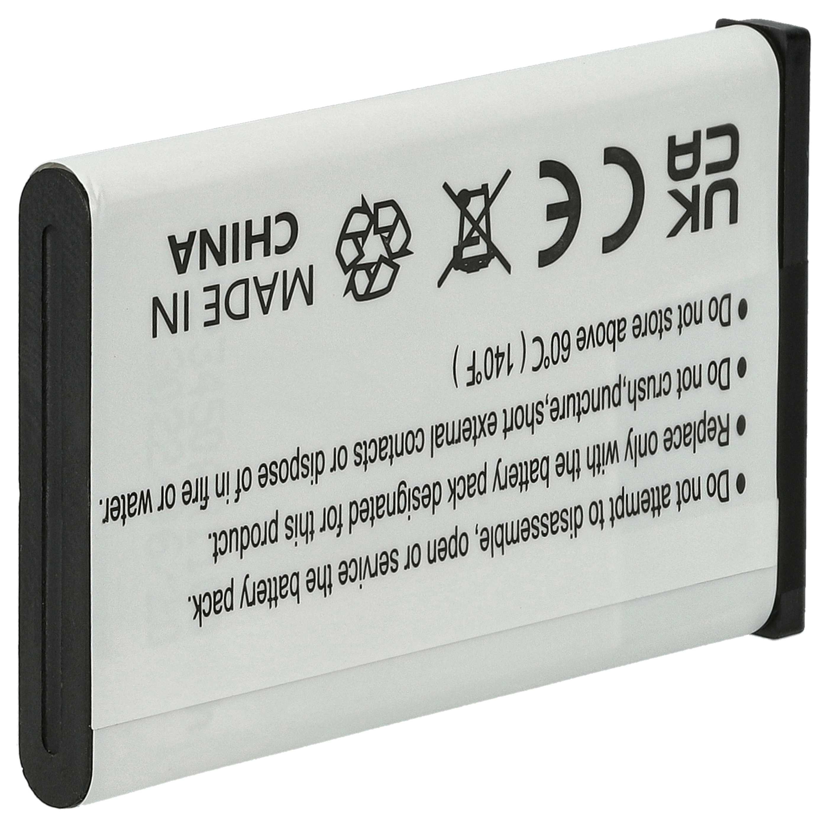 Weißer Handy-Akku mit gedruckten Sicherheitshinweisen, Recycling-Symbolen und CE-Kennzeichnung auf weißem Hintergrund.