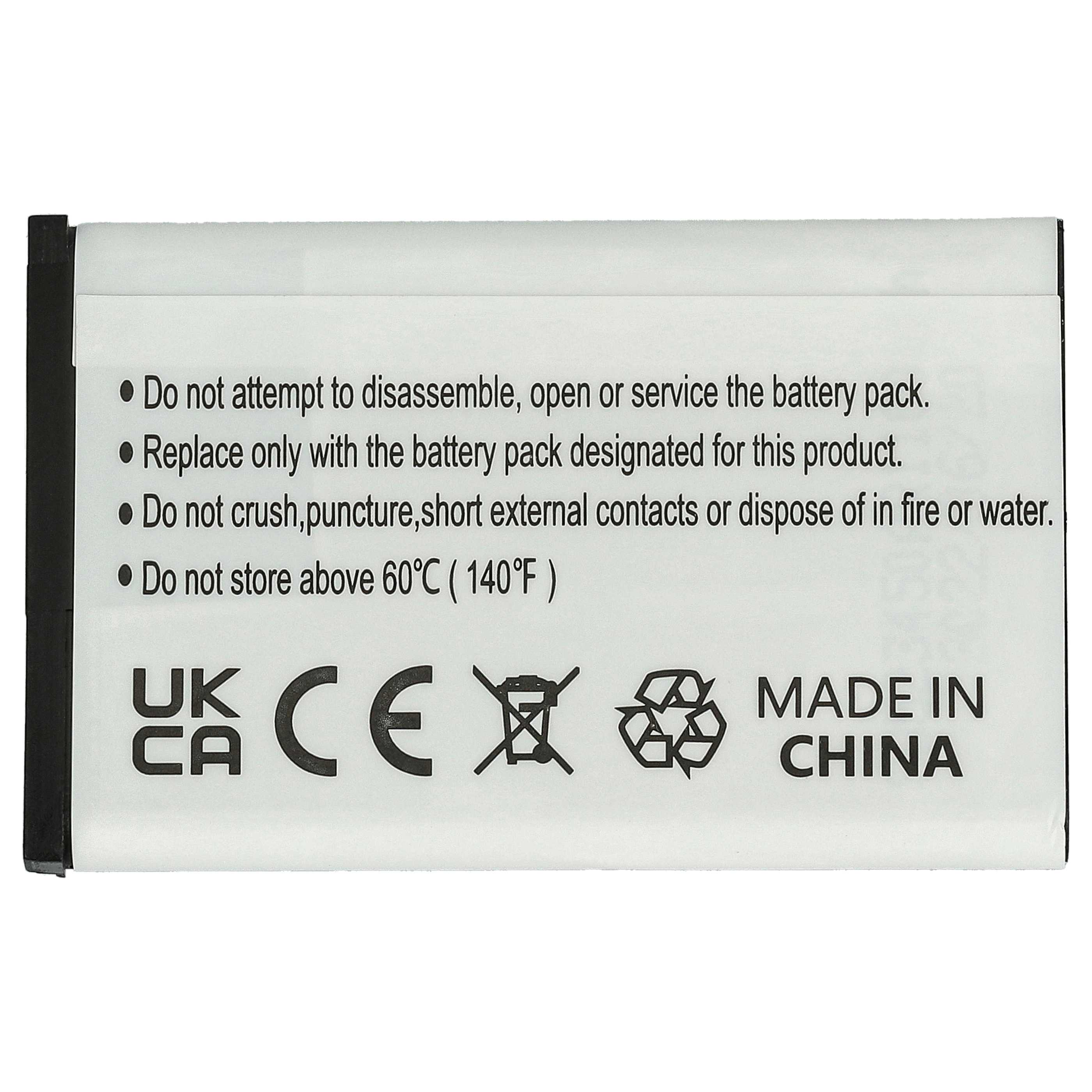 Batterieetikett mit Sicherheitshinweisen, Zertifizierungssymbolen und dem Aufdruck Made in China.