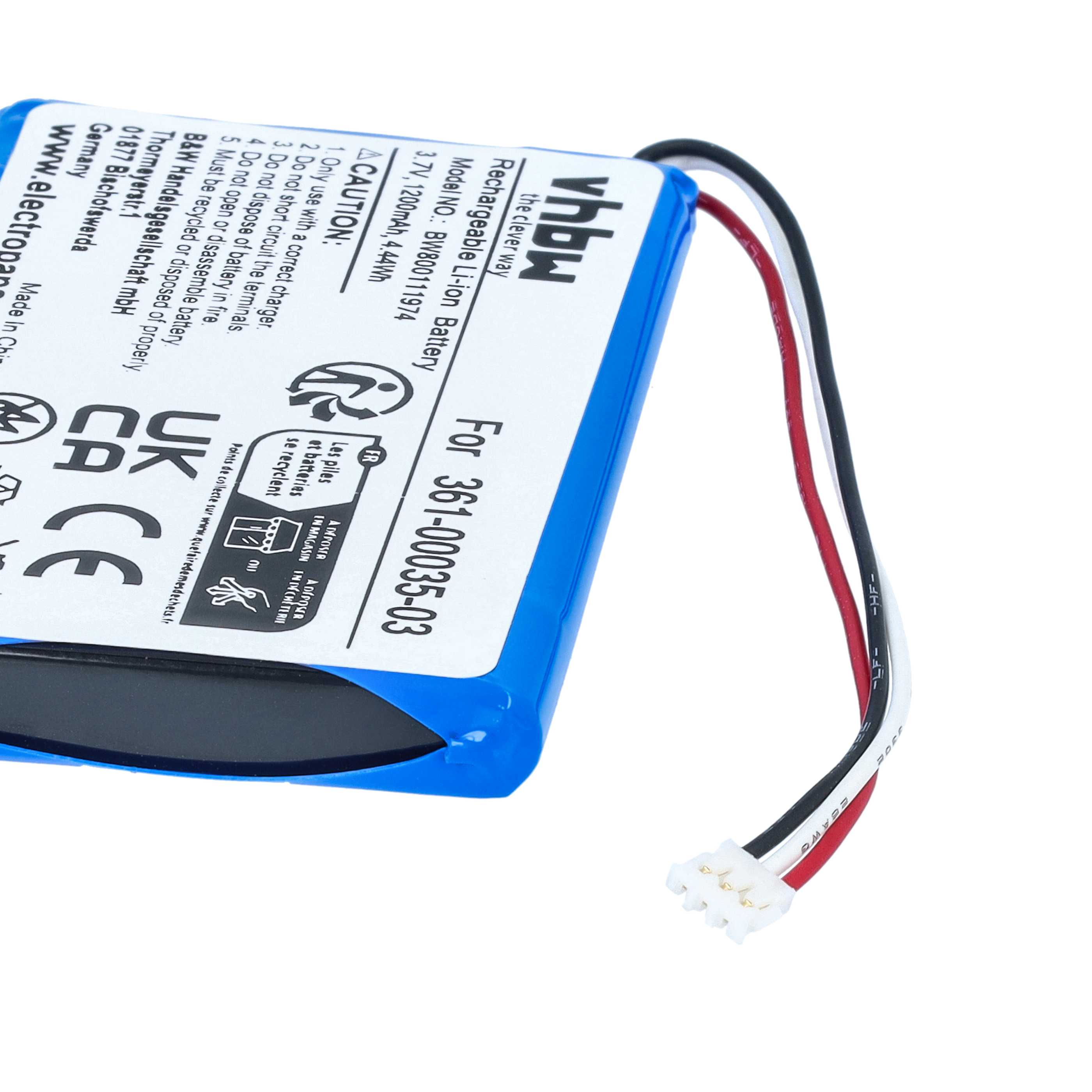 Blaue wiederaufladbare Li-Ion-Batterie mit angeschlossenen roten, schwarzen und weißen Drähten und Steckverbinder.
