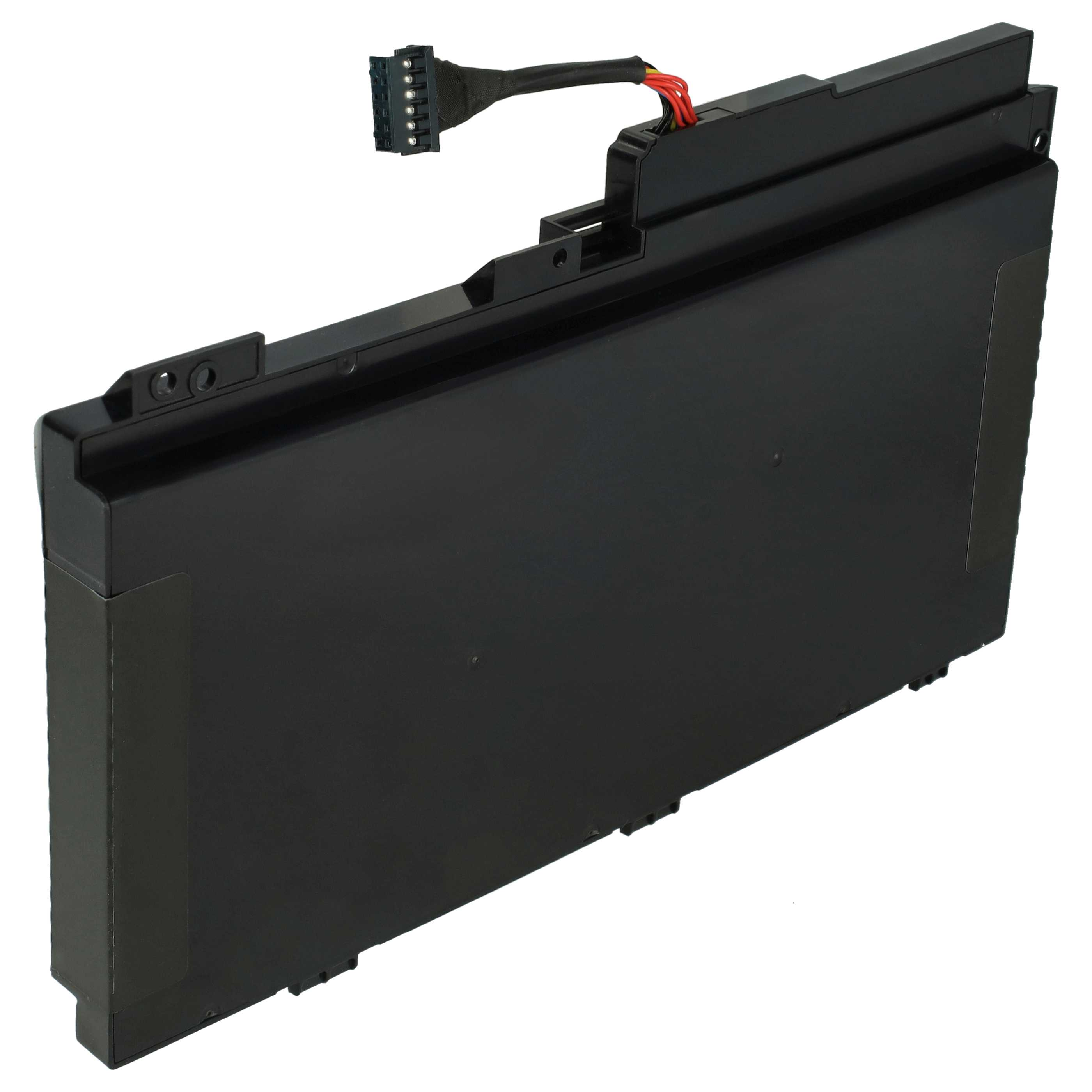 Schwarzer Laptop-Akku mit Kabel und Stecker auf weißem Hintergrund.