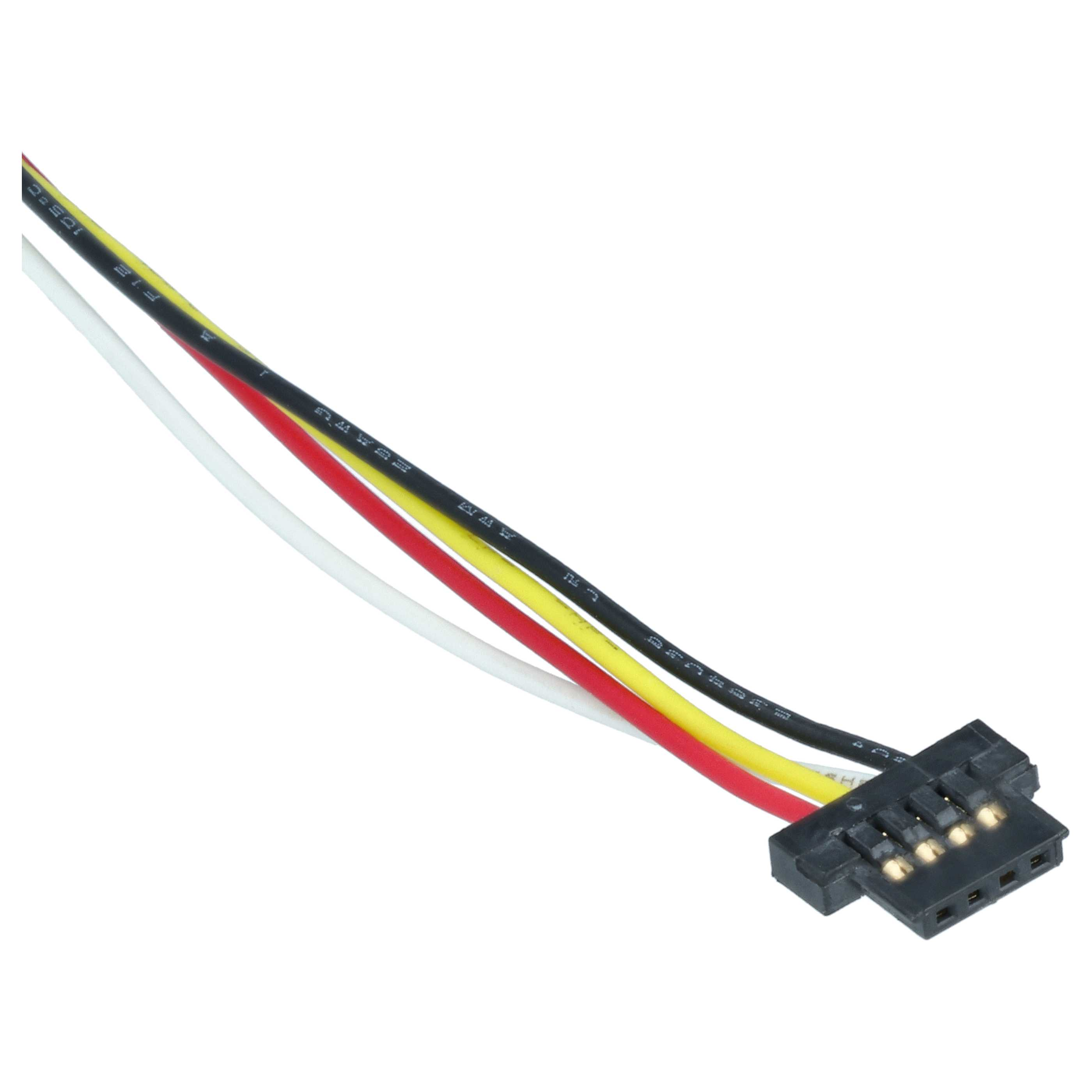 Ein Kabel mit vier Drähten in Weiß, Rot, Gelb und Schwarz führt zu einem kleinen schwarzen Steckverbinder.