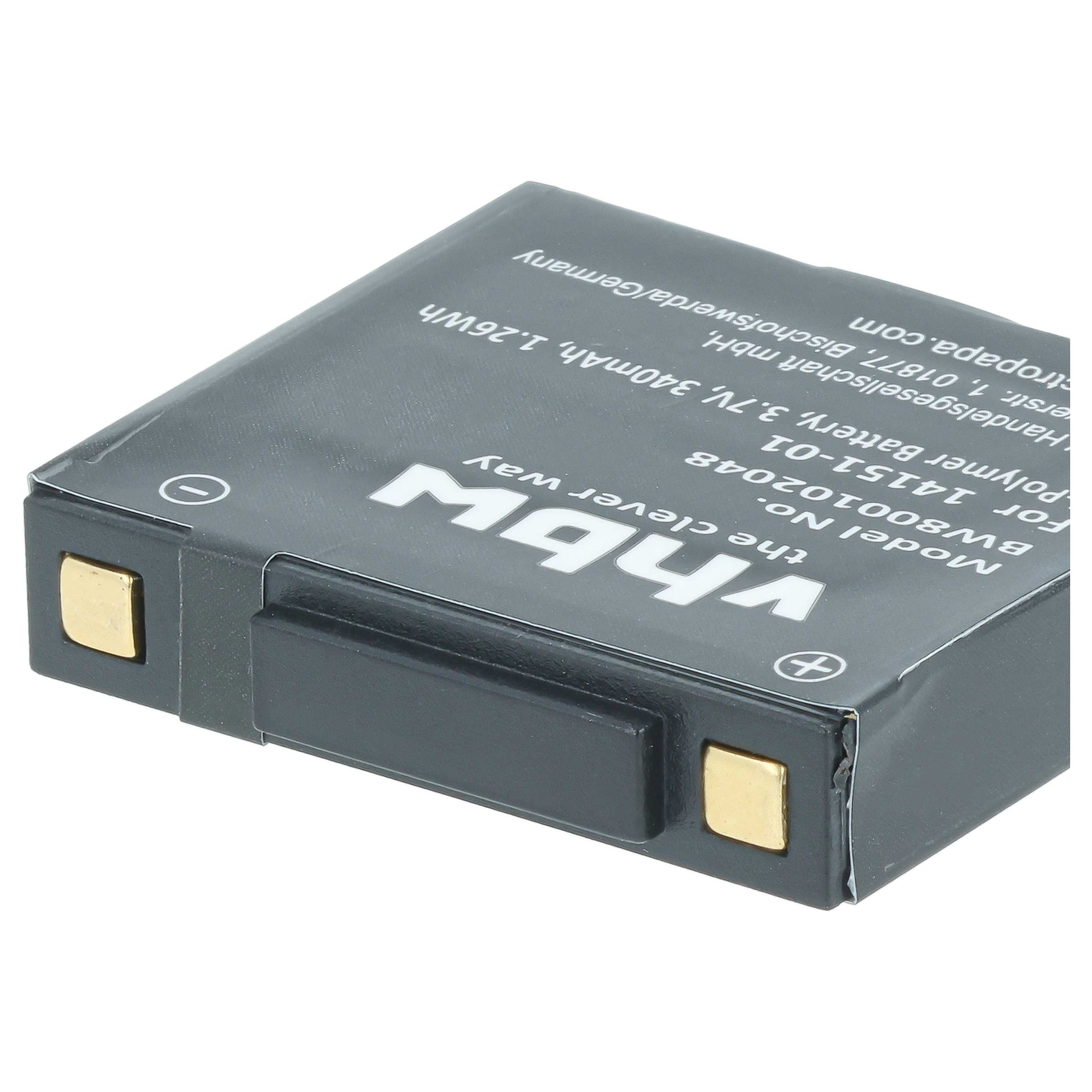 Eine schwarze Polymer-Batterie mit VHBW-Logo und goldenen Anschlüssen auf weißem Grund.