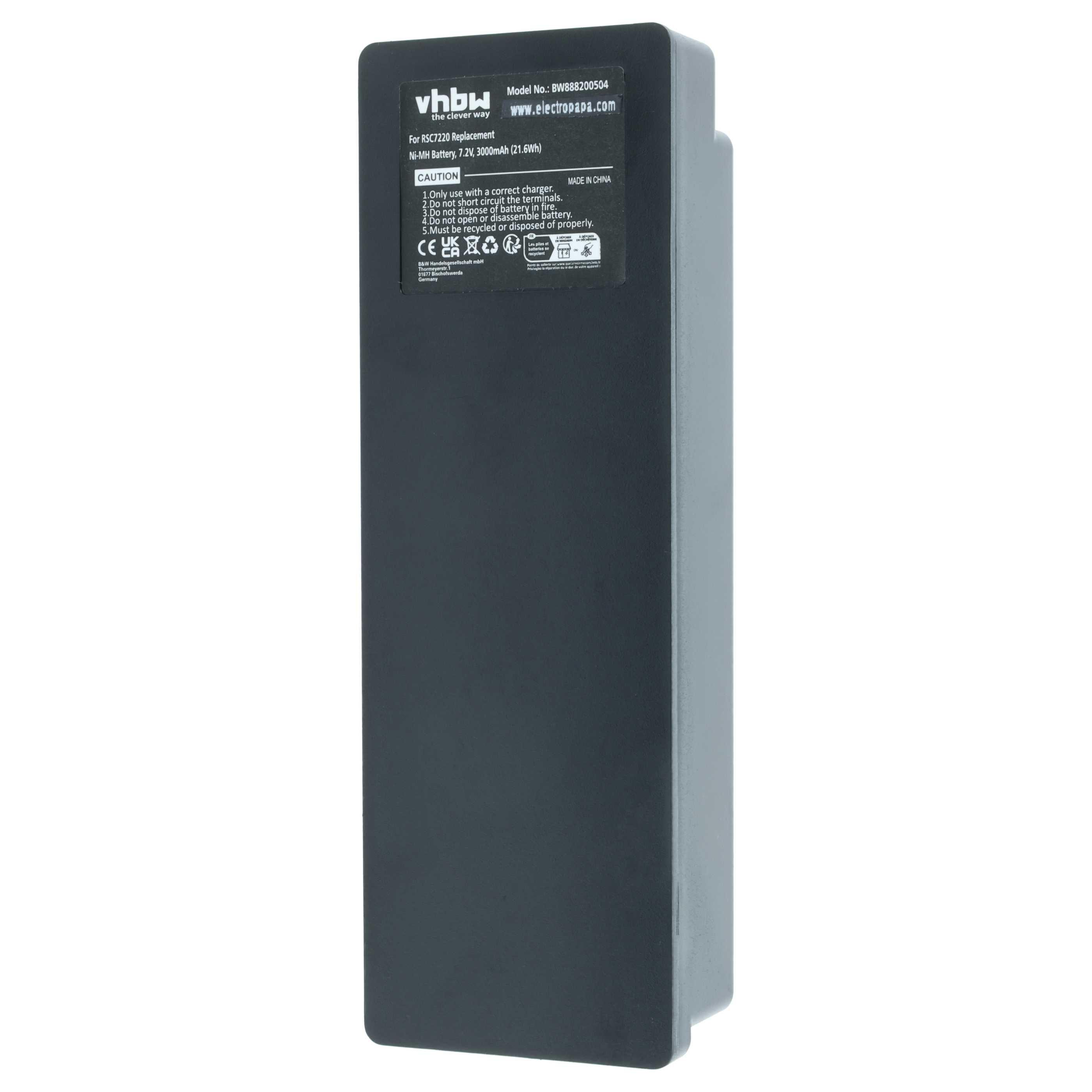 Schwarze Ni-MH Ersatzbatterie mit Vhbw Label und Warnhinweisen.