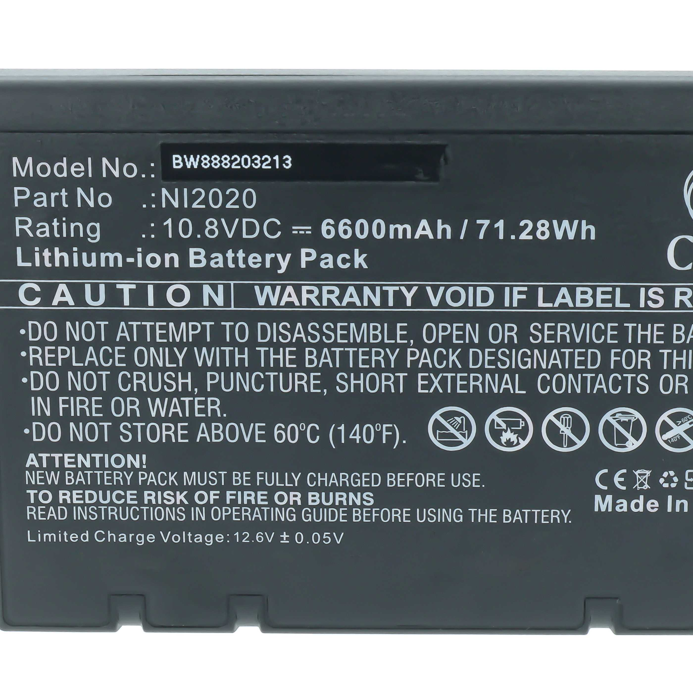 Etikett auf einem Lithium-Ionen-Akku mit technischen Daten und Sicherheitshinweisen.