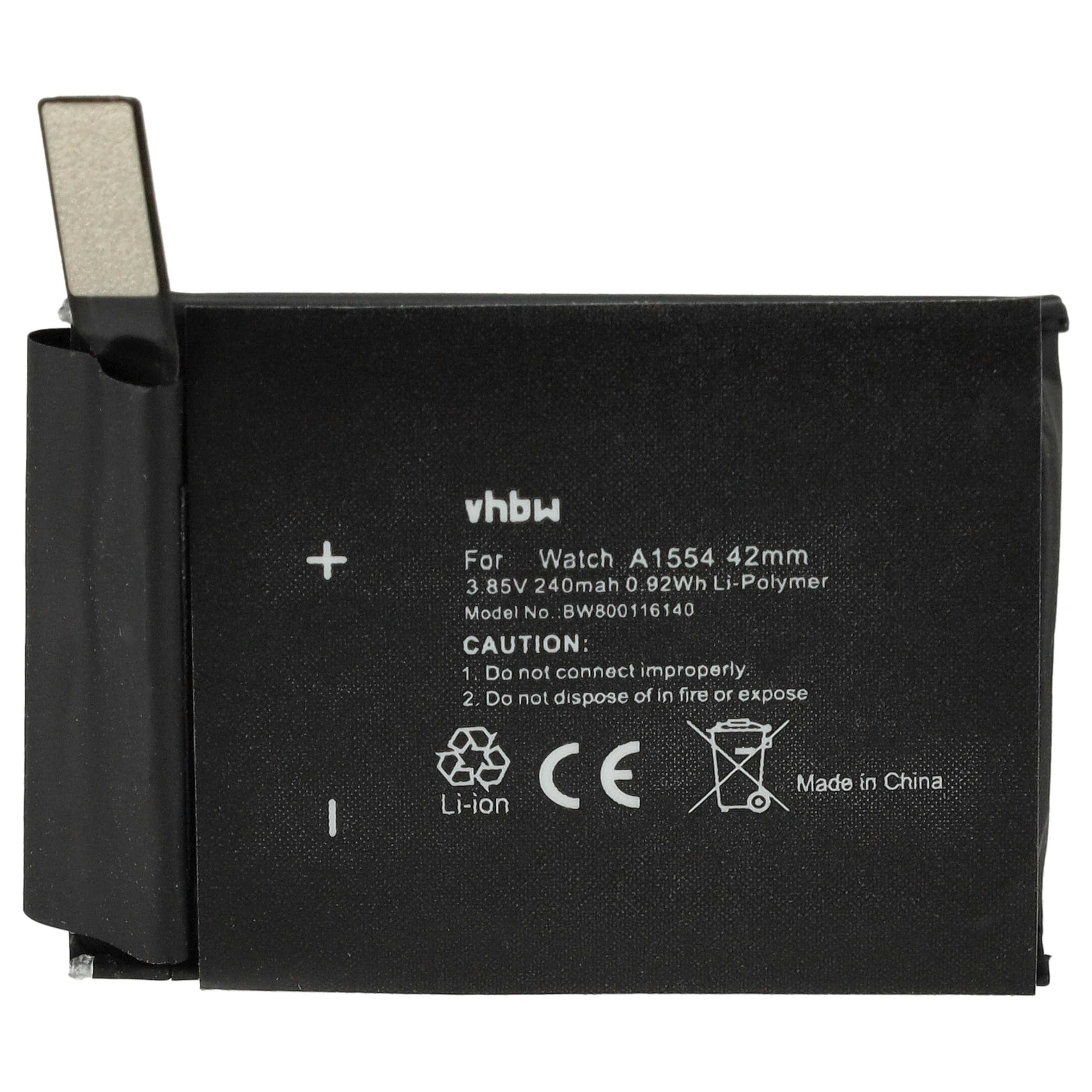 Schwarzer Li-Ionen-Akku mit weißem Aufdruck und einem Metallkontakt oben links.
