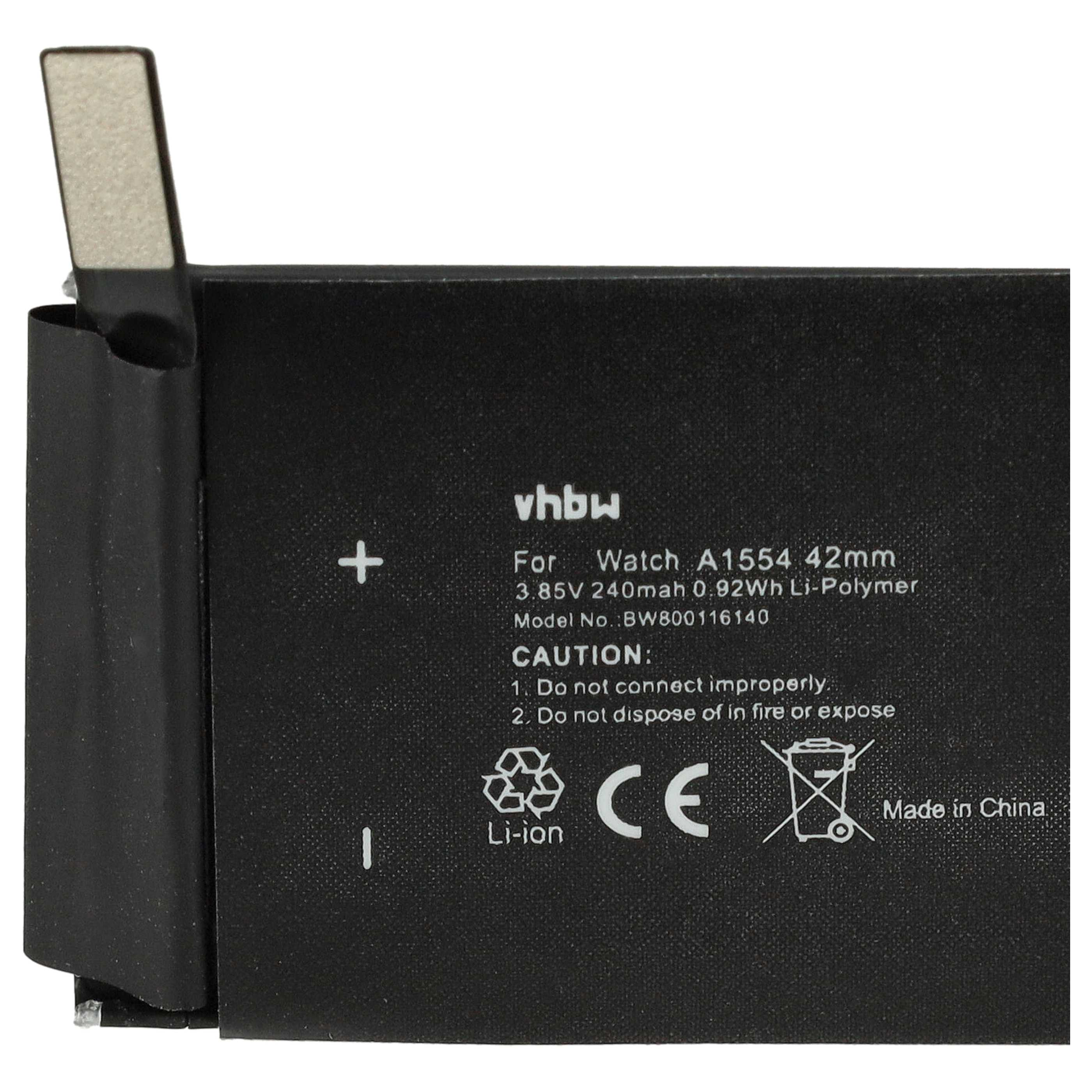 Schwarzer VHBW Li-Ion Ersatzakku mit technischen Daten und CE-Kennzeichnung auf weißem Hintergrund.