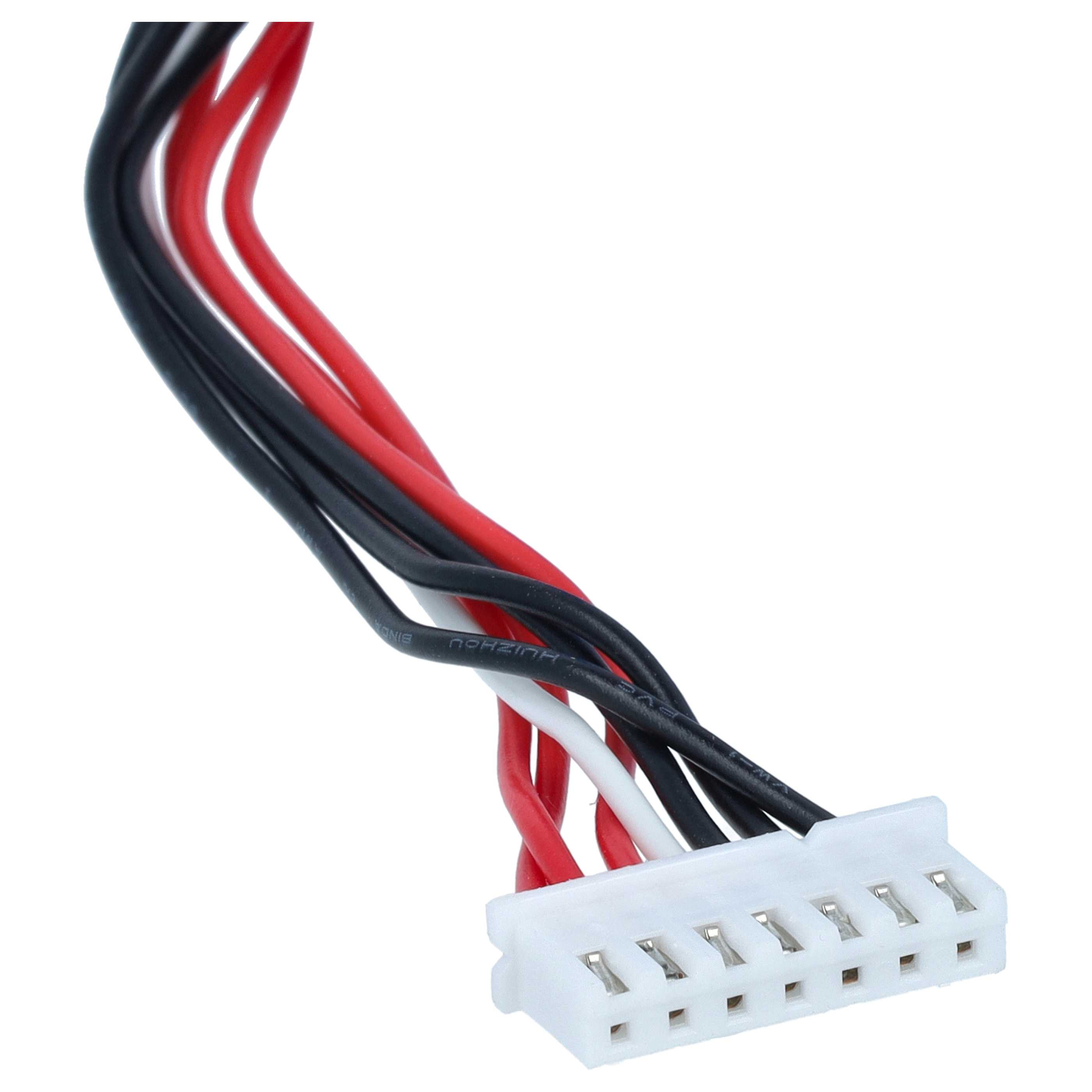 Ein weißer Kunststoffstecker mit sechs Pins ist mit schwarzen, roten und weißen Drähten verbunden.