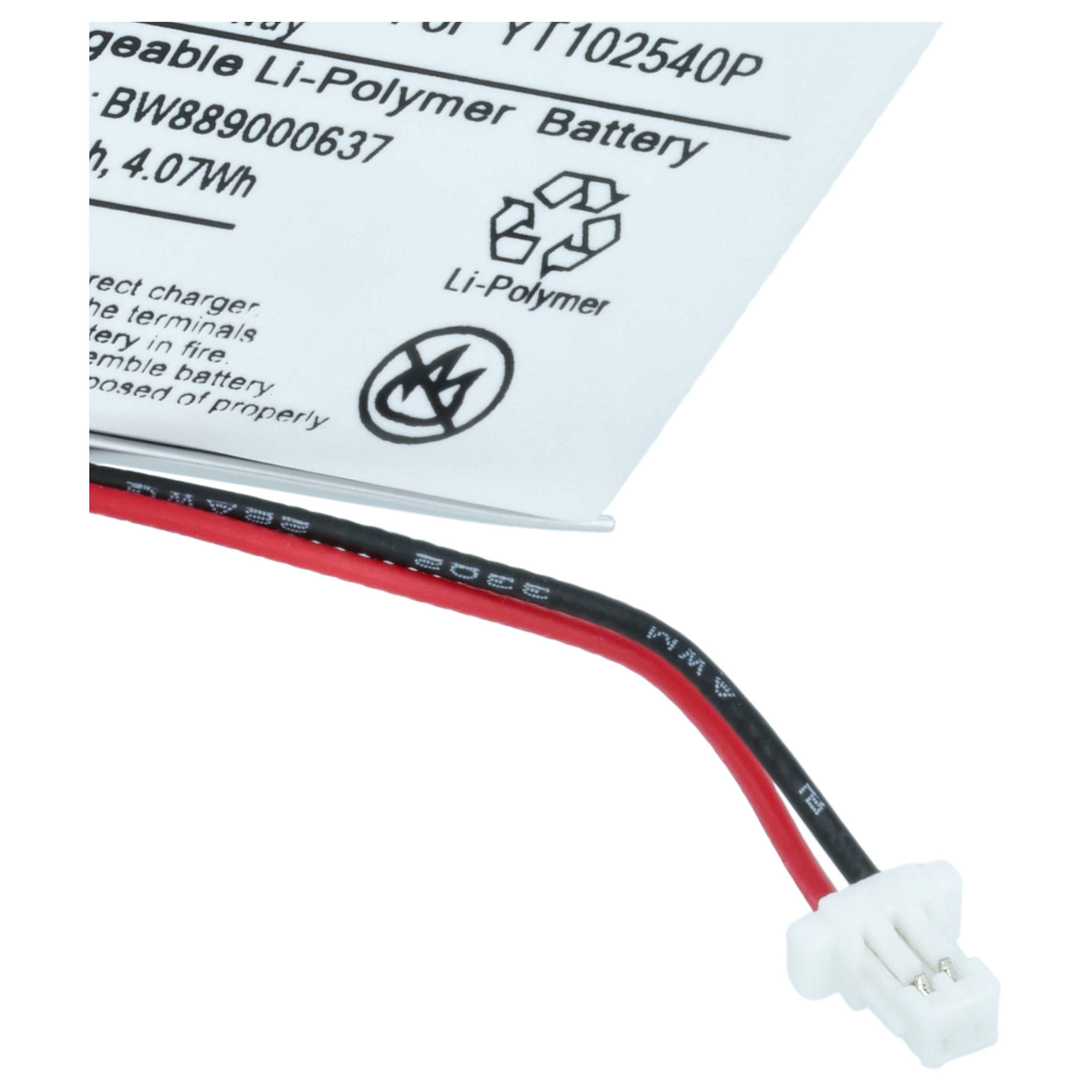 Li-Polymer-Batterie mit rotem und schwarzem Kabel und einem weißen Stecker.
