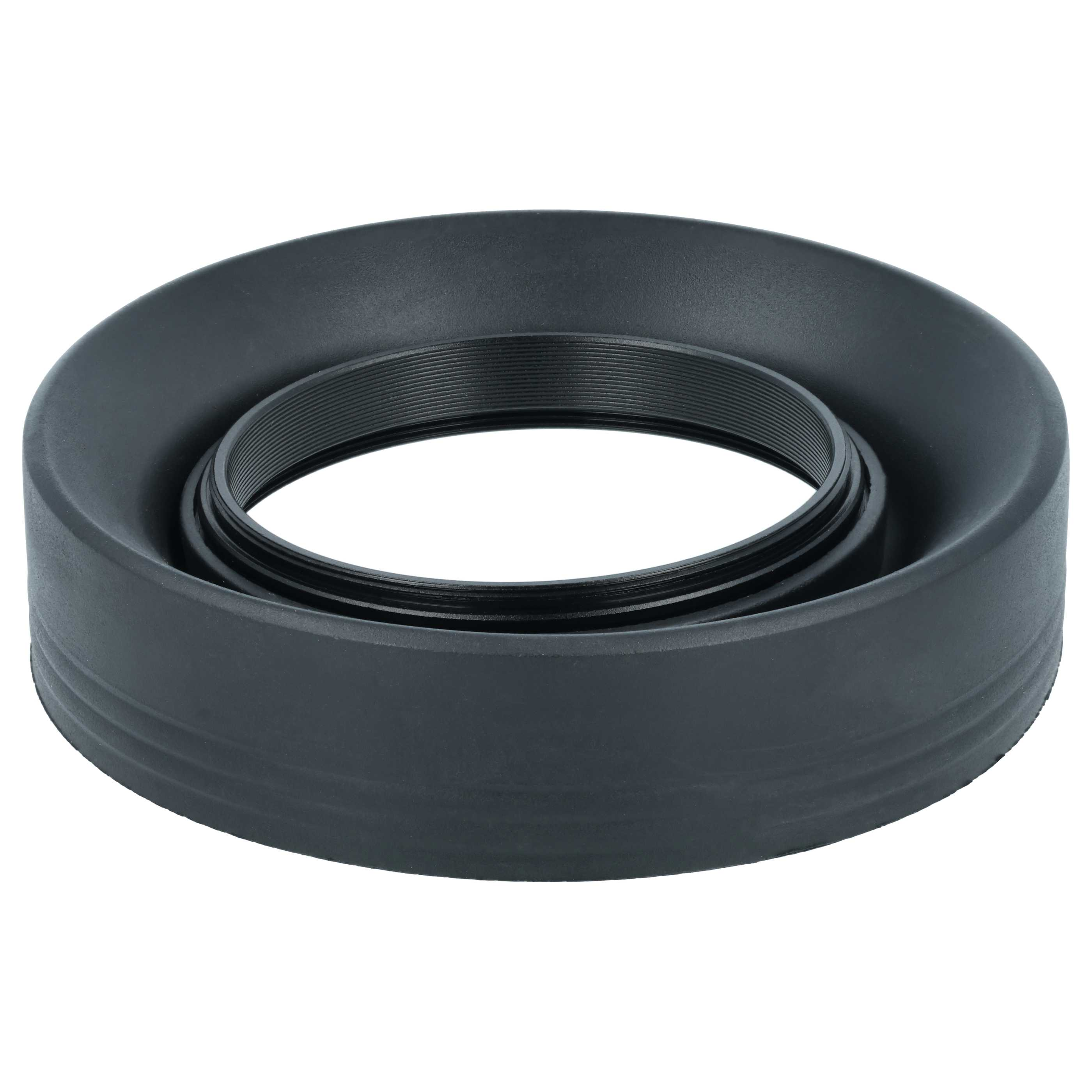 Schwarze Gummi-Kamera-Gegenlichtblende auf weißem Hintergrund.