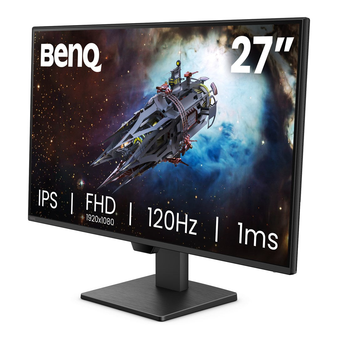 BenQ 27-Zoll-Monitor mit IPS, FHD, 120Hz und Weltraumschiff-Hintergrundbild.