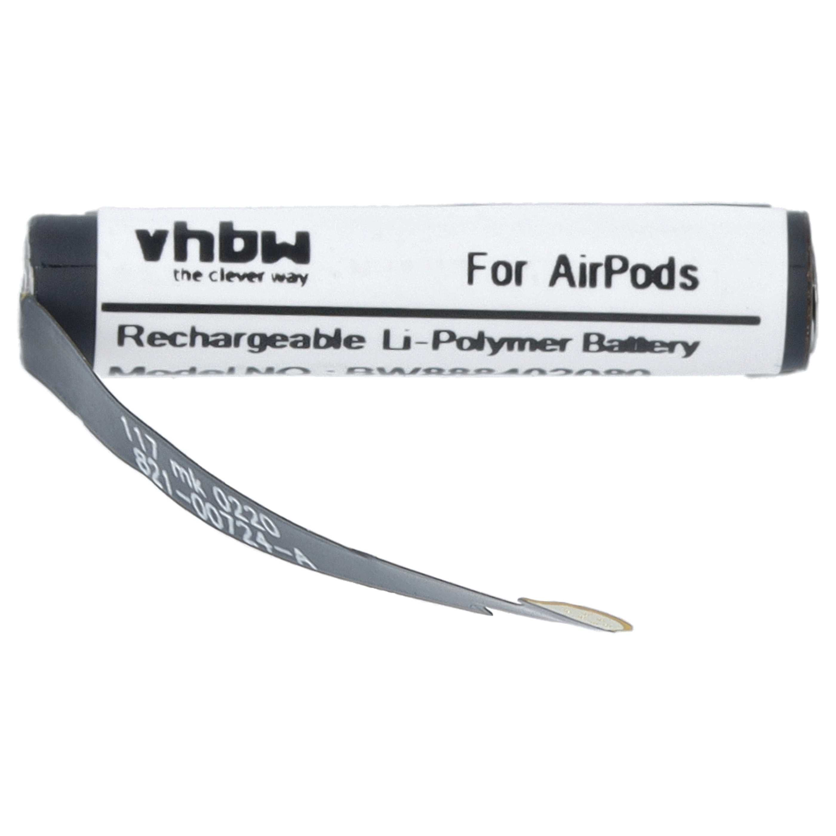Ein zylindrischer vhbw Li-Polymer-Akku für AirPods mit angeschlossenem Flexkabel auf weißem Hintergrund.
