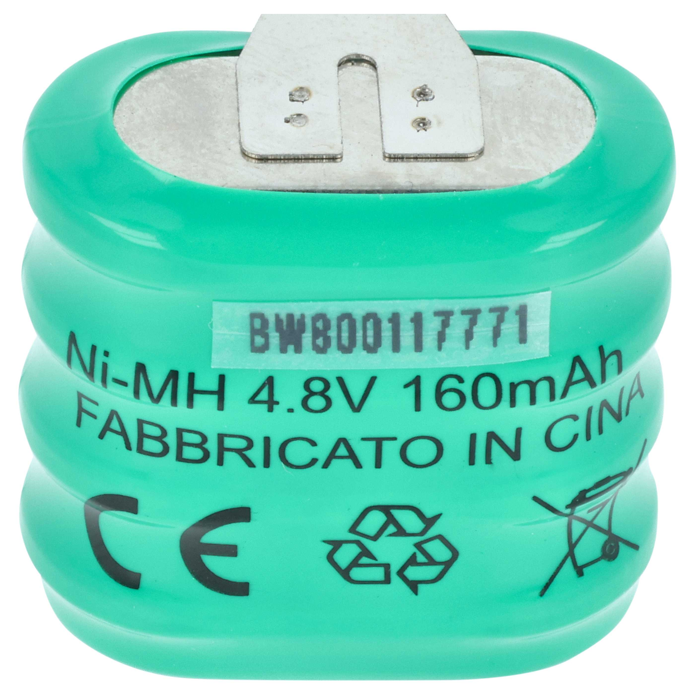 Grüner Ni-MH Akku mit 4,8V und 160mAh, Metallkontakte oben.