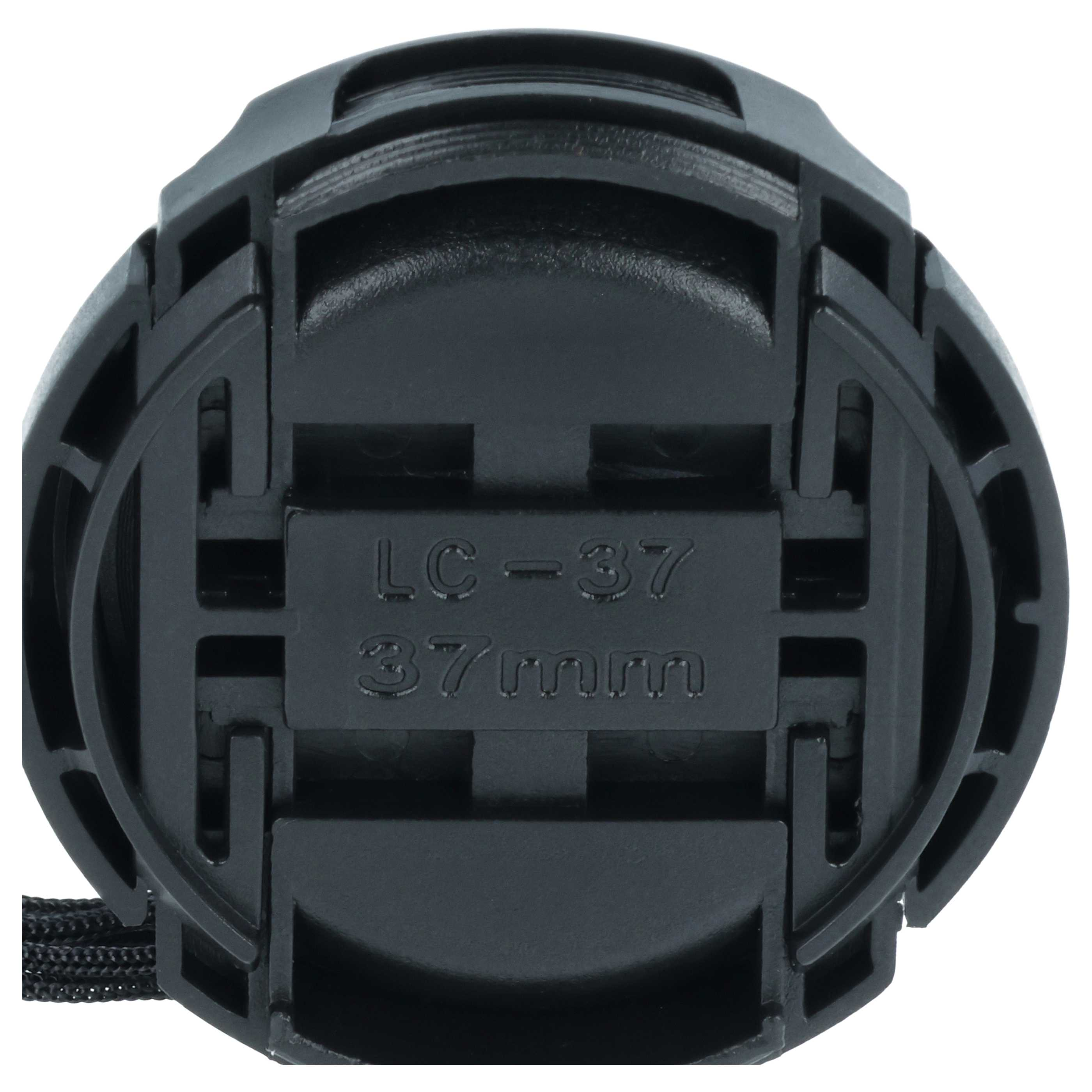 Schwarzer 37mm Kameraobjektivdeckel mit Aufschrift LC-37.