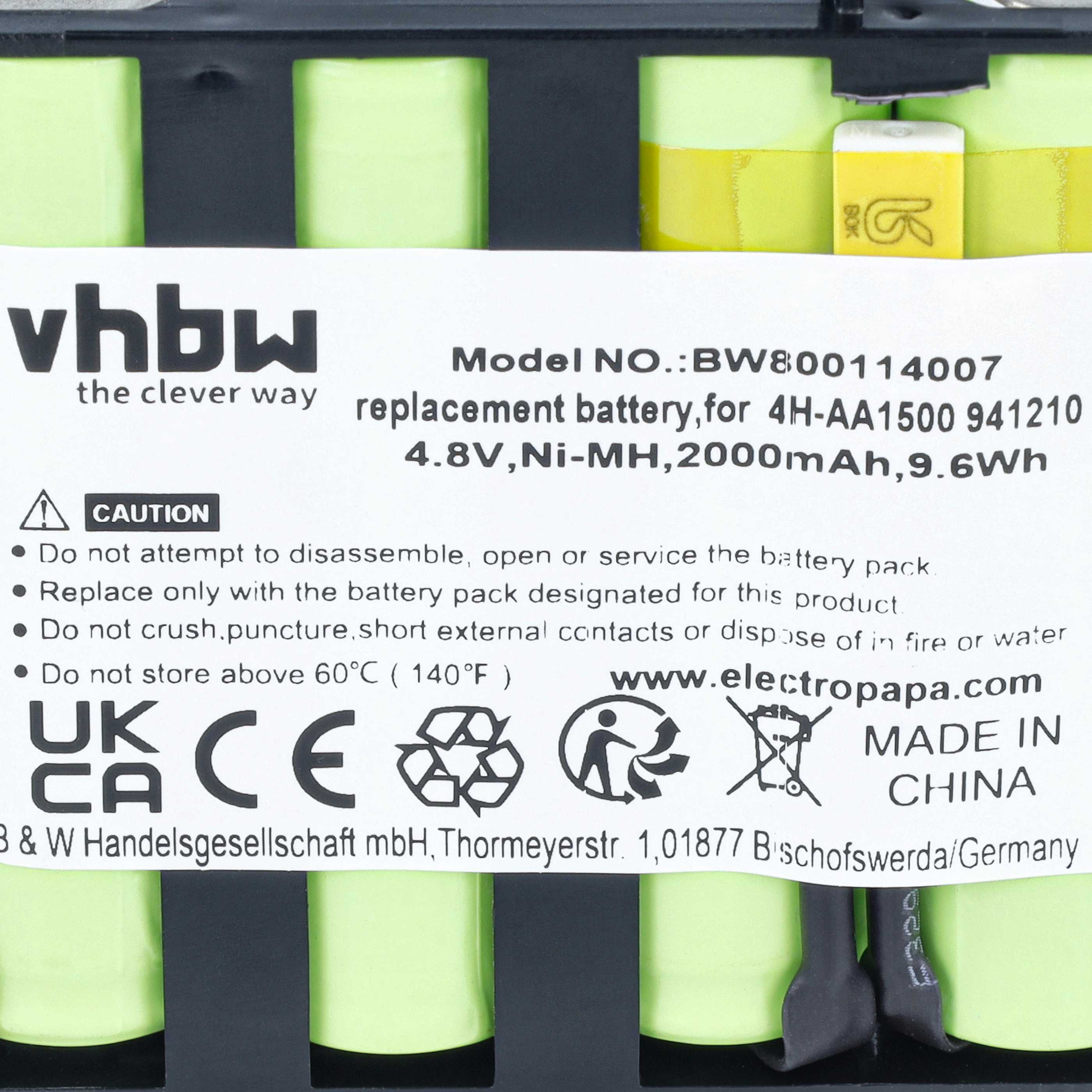 Label auf einem vhbw Ersatzakku mit Modellnummer und Spezifikationen.