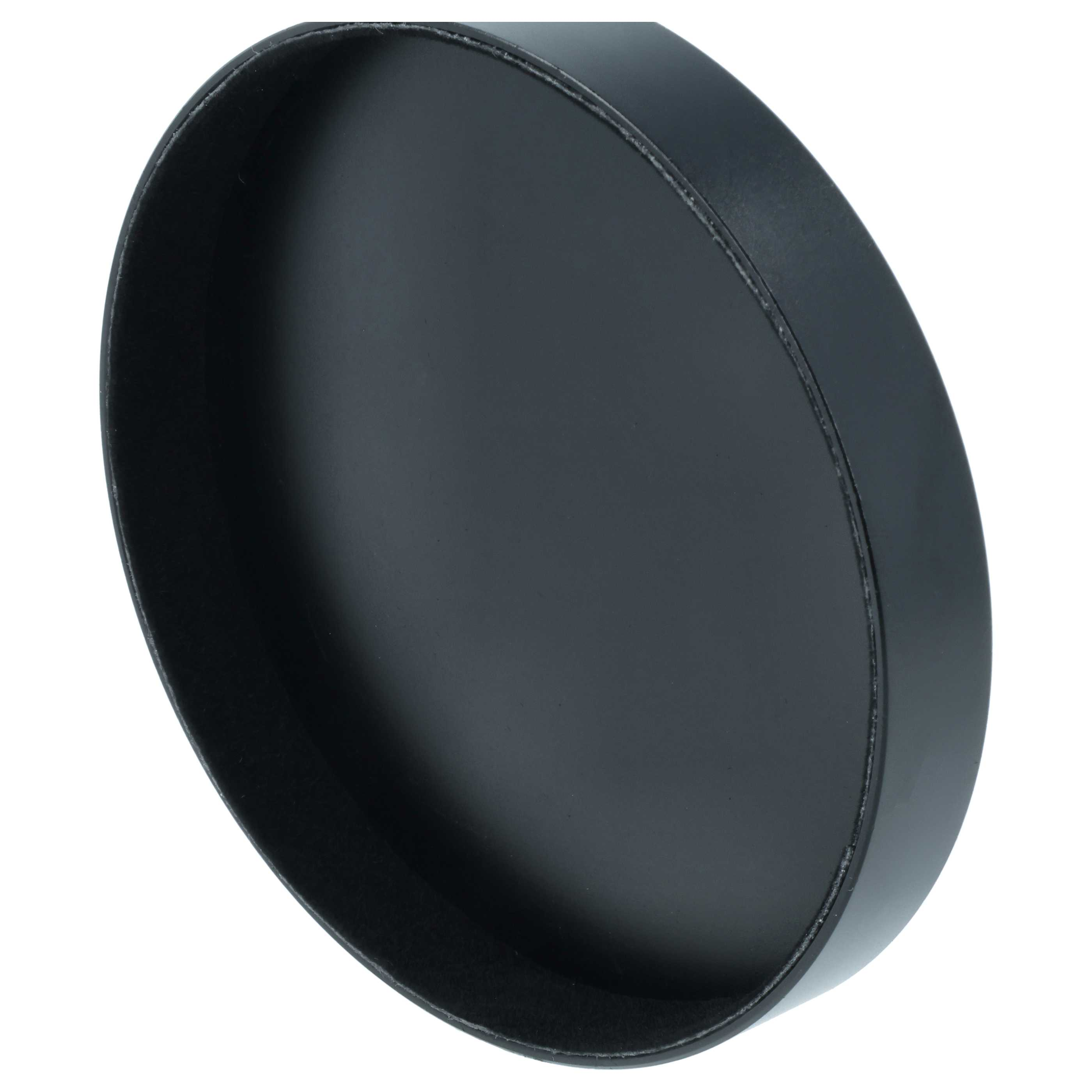 Ein rundes, schwarzes Tablett aus schräger Perspektive vor weißem Hintergrund.