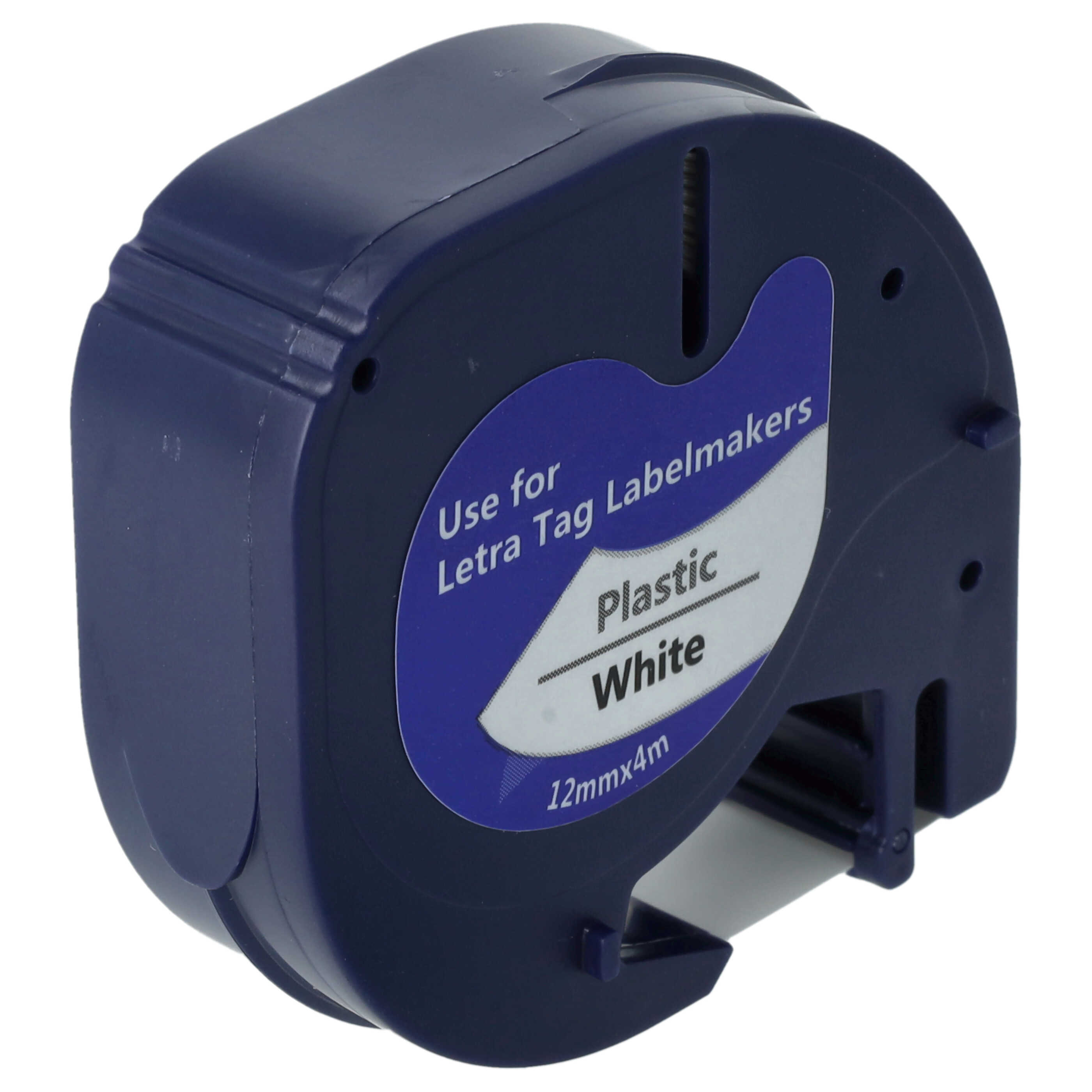 Blaue Etikettenkassette für Letra Tag Labelmaker mit weißem Kunstband.
