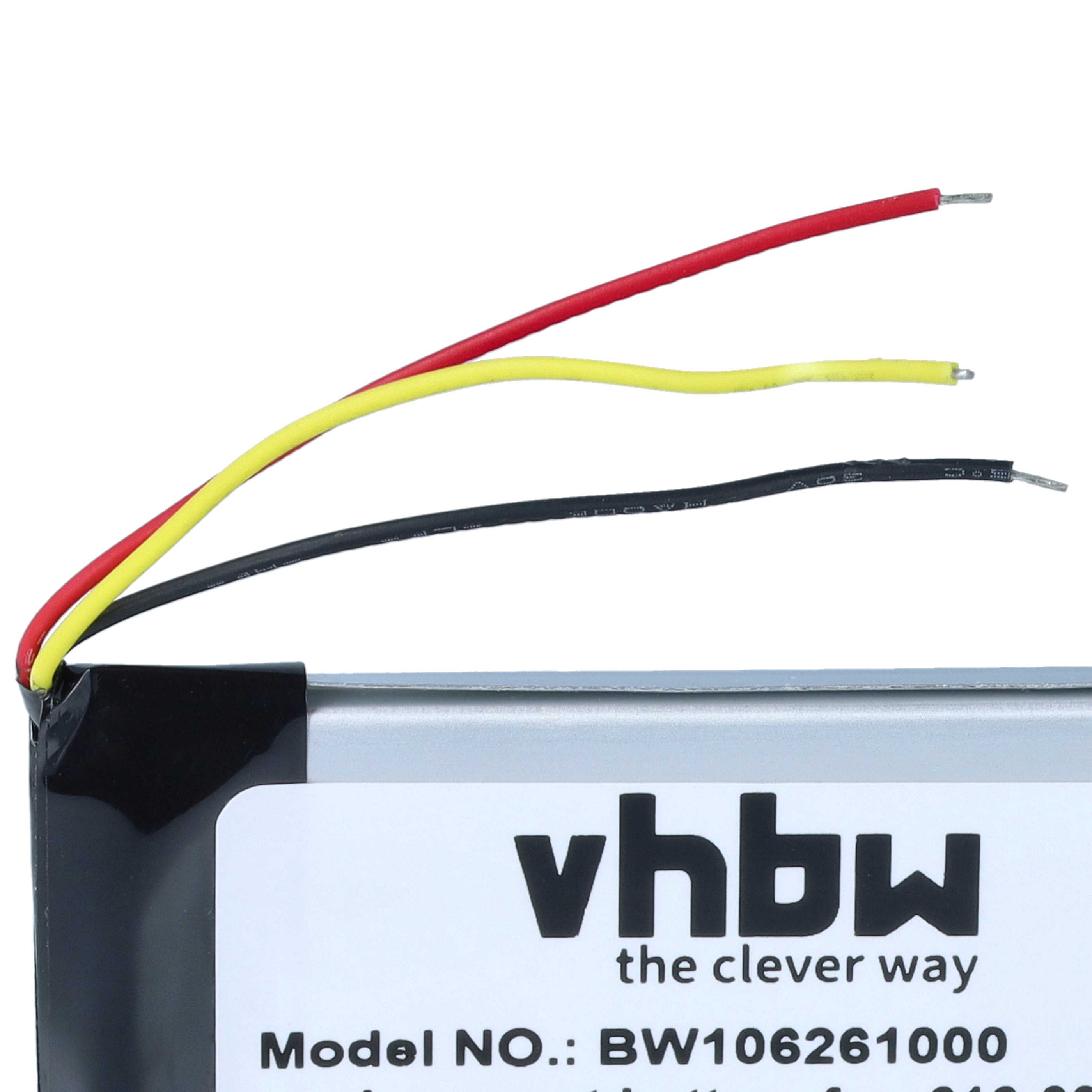 Akku mit rotem, gelbem und schwarzem Kabel sowie vhbw-Logo.