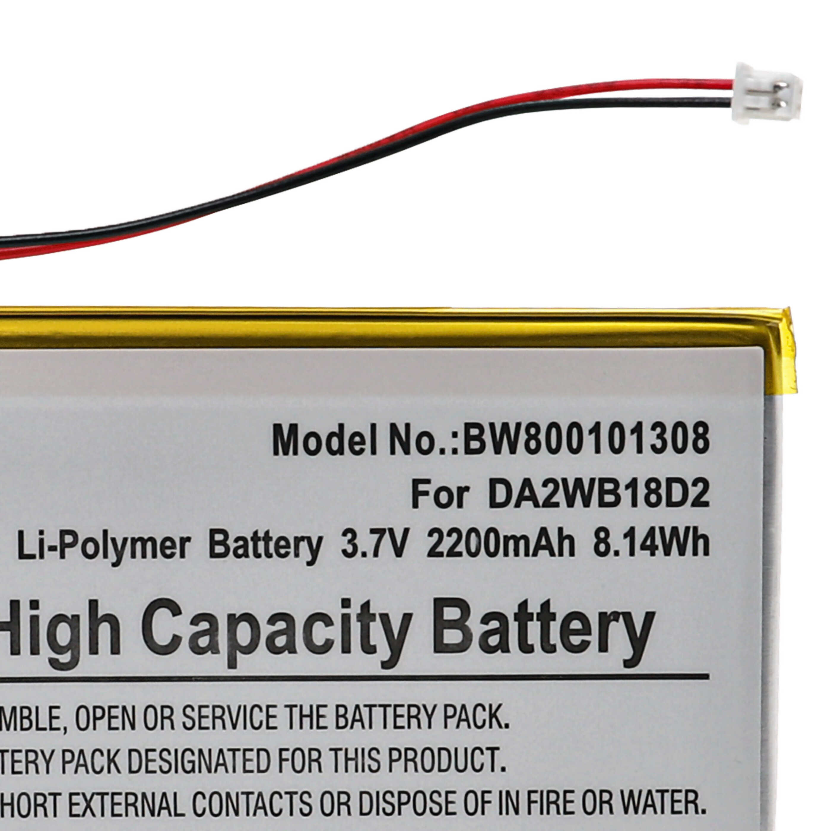 Li-Polymer-Akku mit 3,7V und 2200mAh inklusive rotem und schwarzem Kabel mit Stecker.