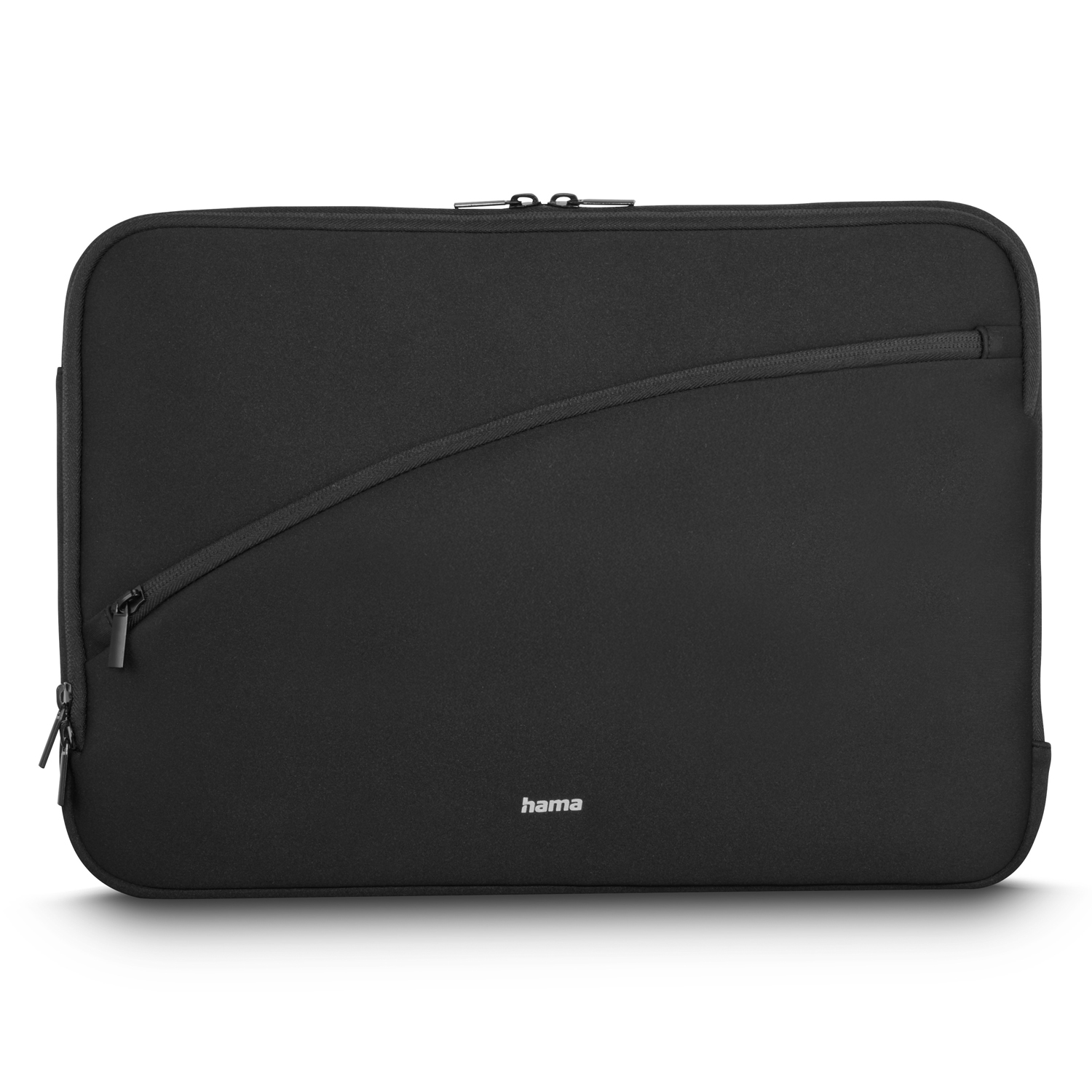 Czarne etui na laptopa z ukośną kieszenią i logo Hama na białym tle.