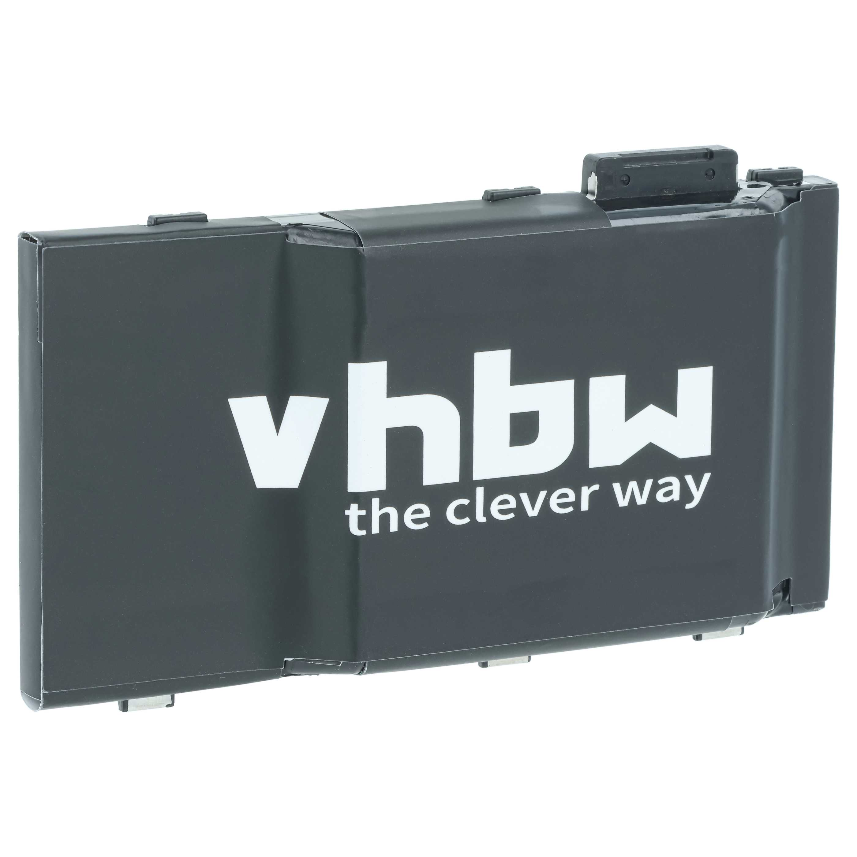 Ein schwarzer vhbw Akku mit weißem Logo und der Aufschrift the clever way auf weißem Hintergrund.