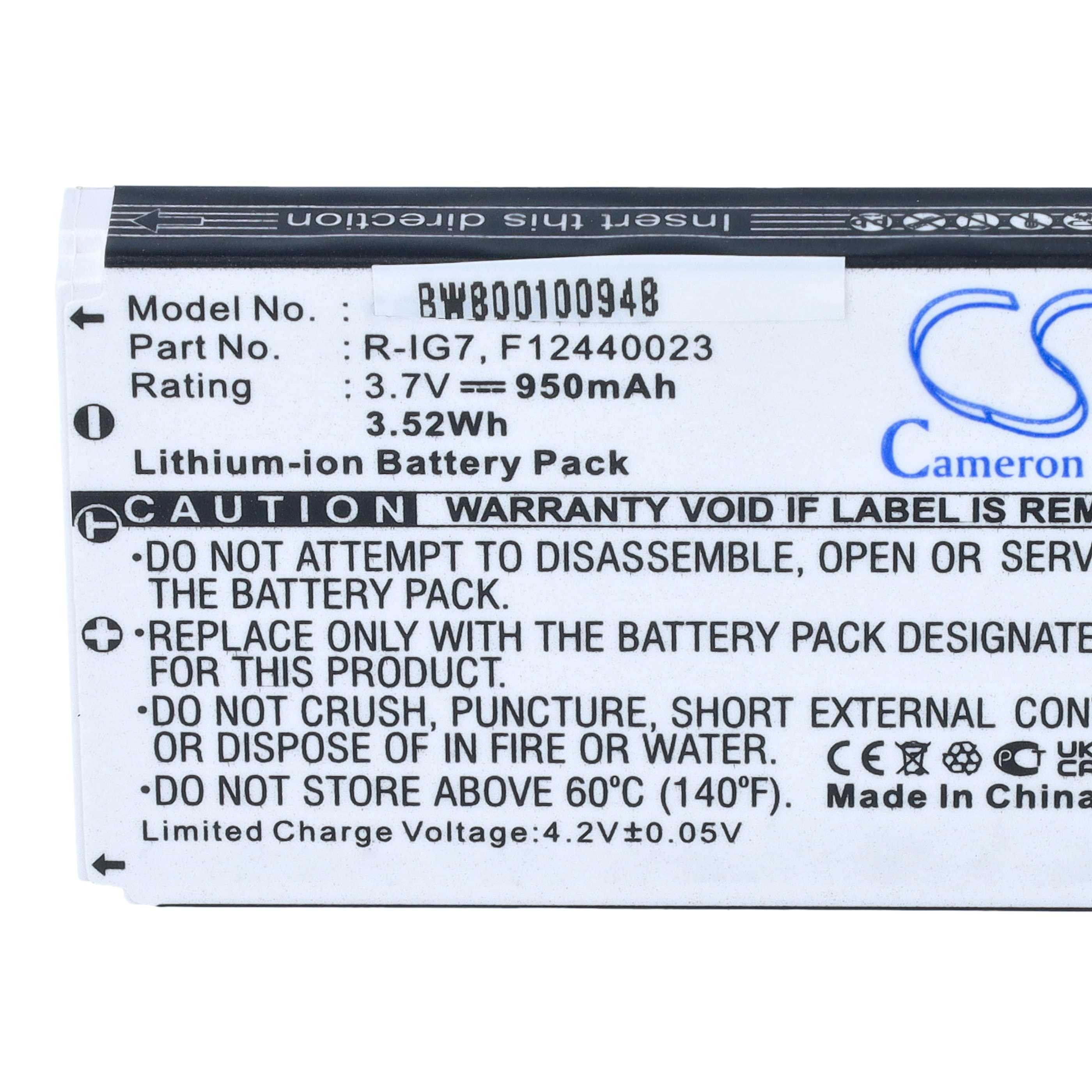 Nahaufnahme eines Lithium-Ionen-Akkukehrs mit Modellnummer BW800100948 und Sicherheitshinweisen.