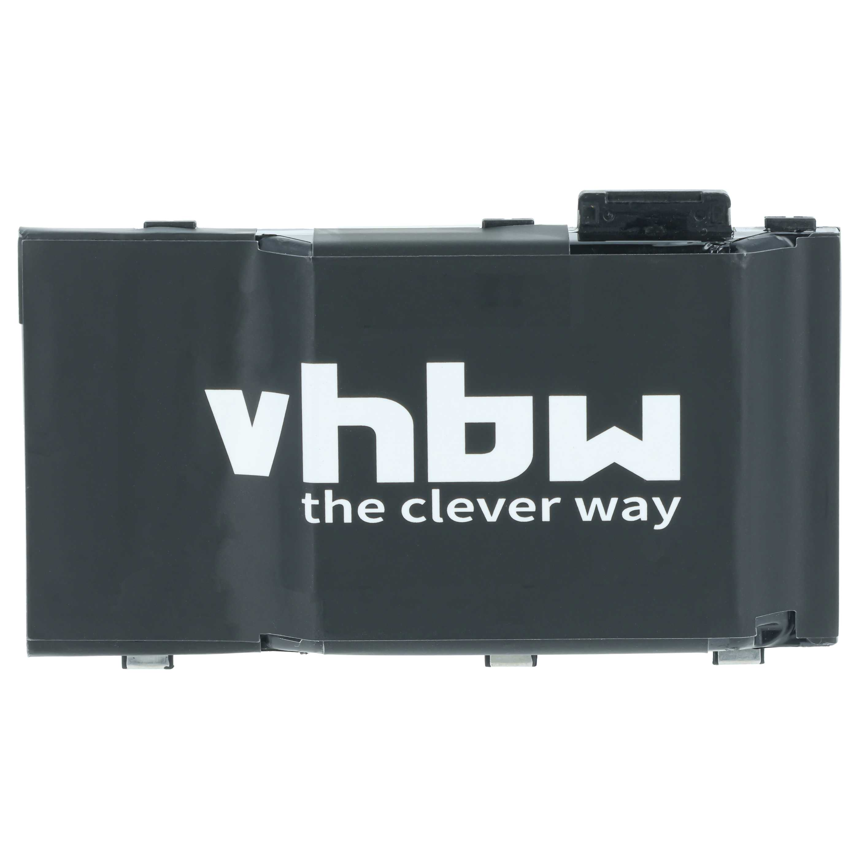 Ein schwarzer vhbw Akkupack mit weißem Logo vor einem schlichten weißen Hintergrund.