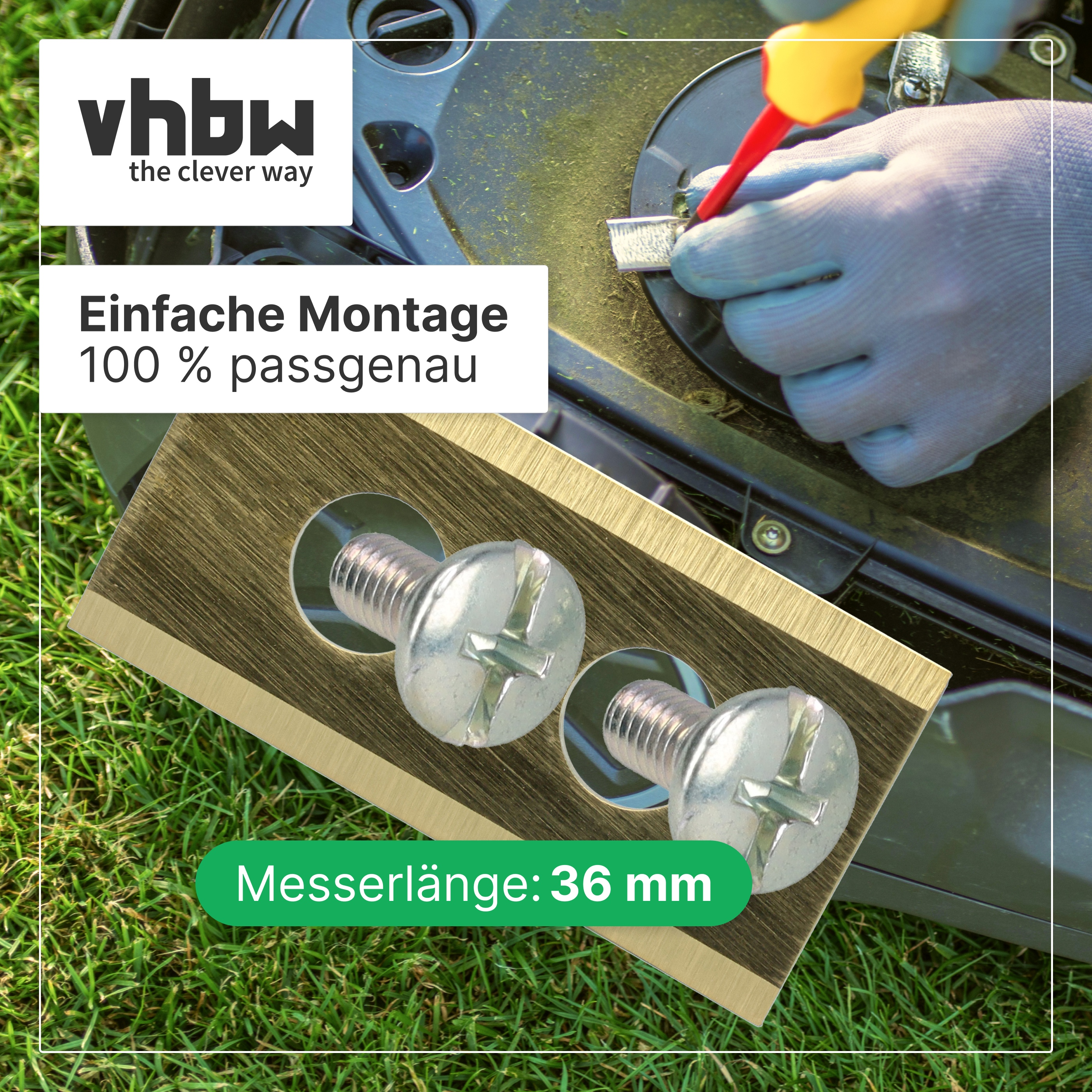 Gefluteter Bereich mit zwei Schrauben und einem Messer für einen Rasenmäher.