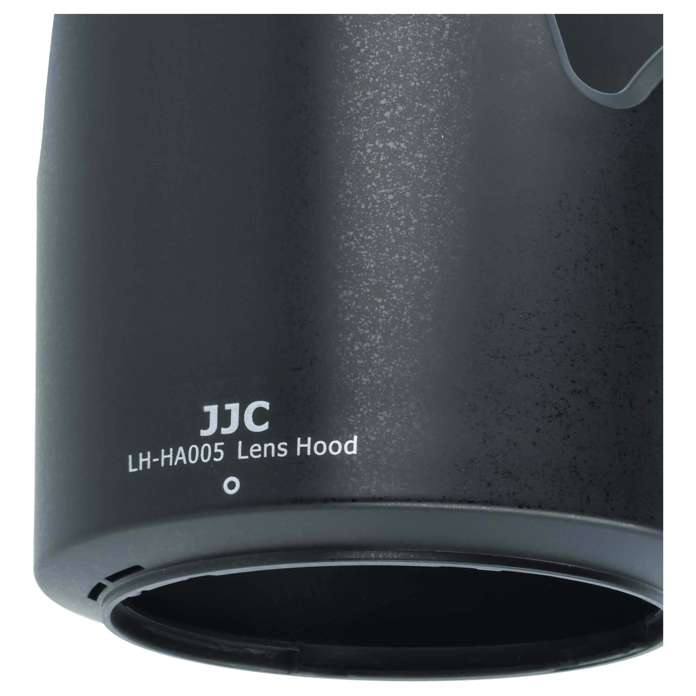 Schwarze JJC LH-HA005 Sonnenblende mit weißem Text.