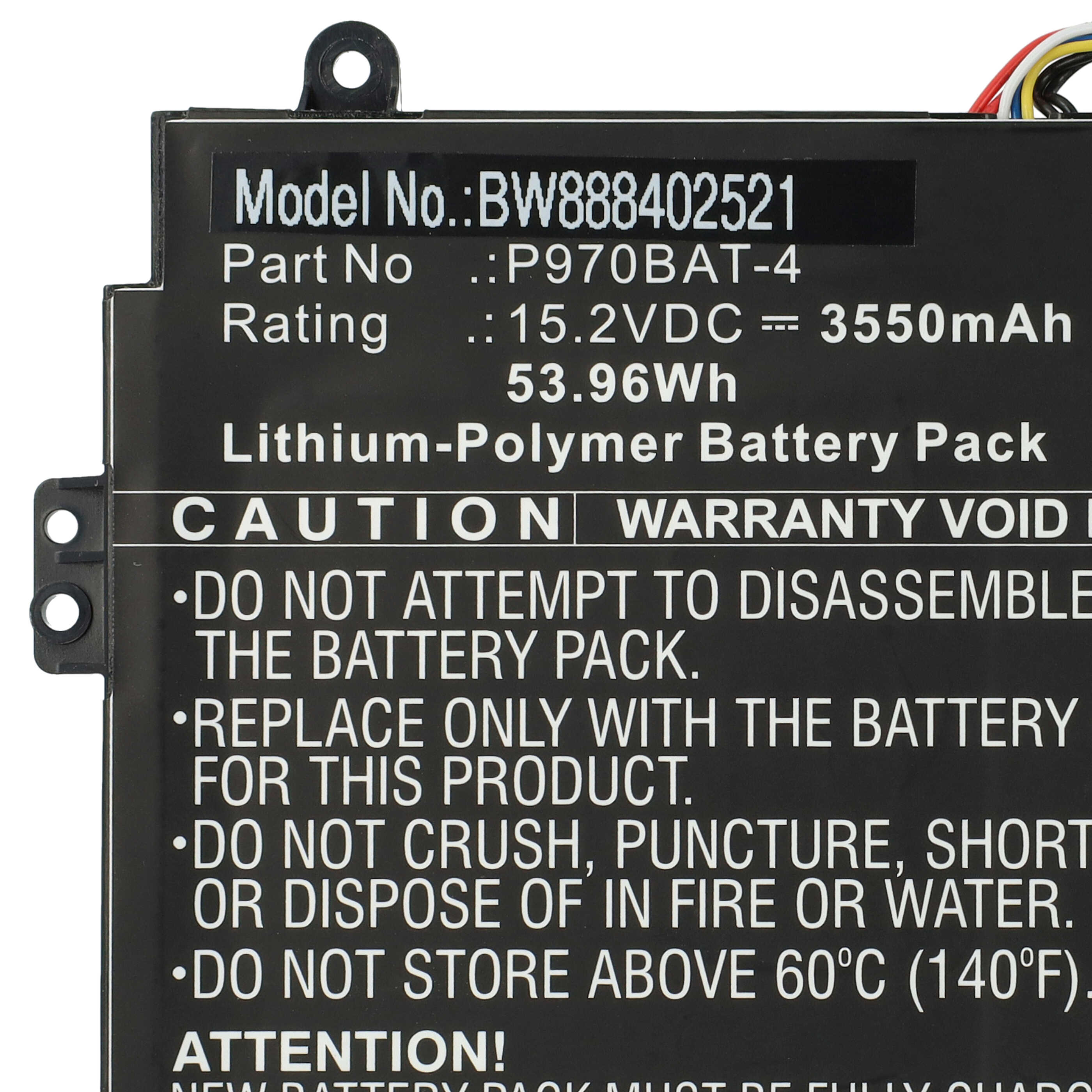 Etikett auf einem Lithium-Polymer-Akku mit Modell-, Teilenummer, elektrischen Daten und Sicherheitshinweisen.