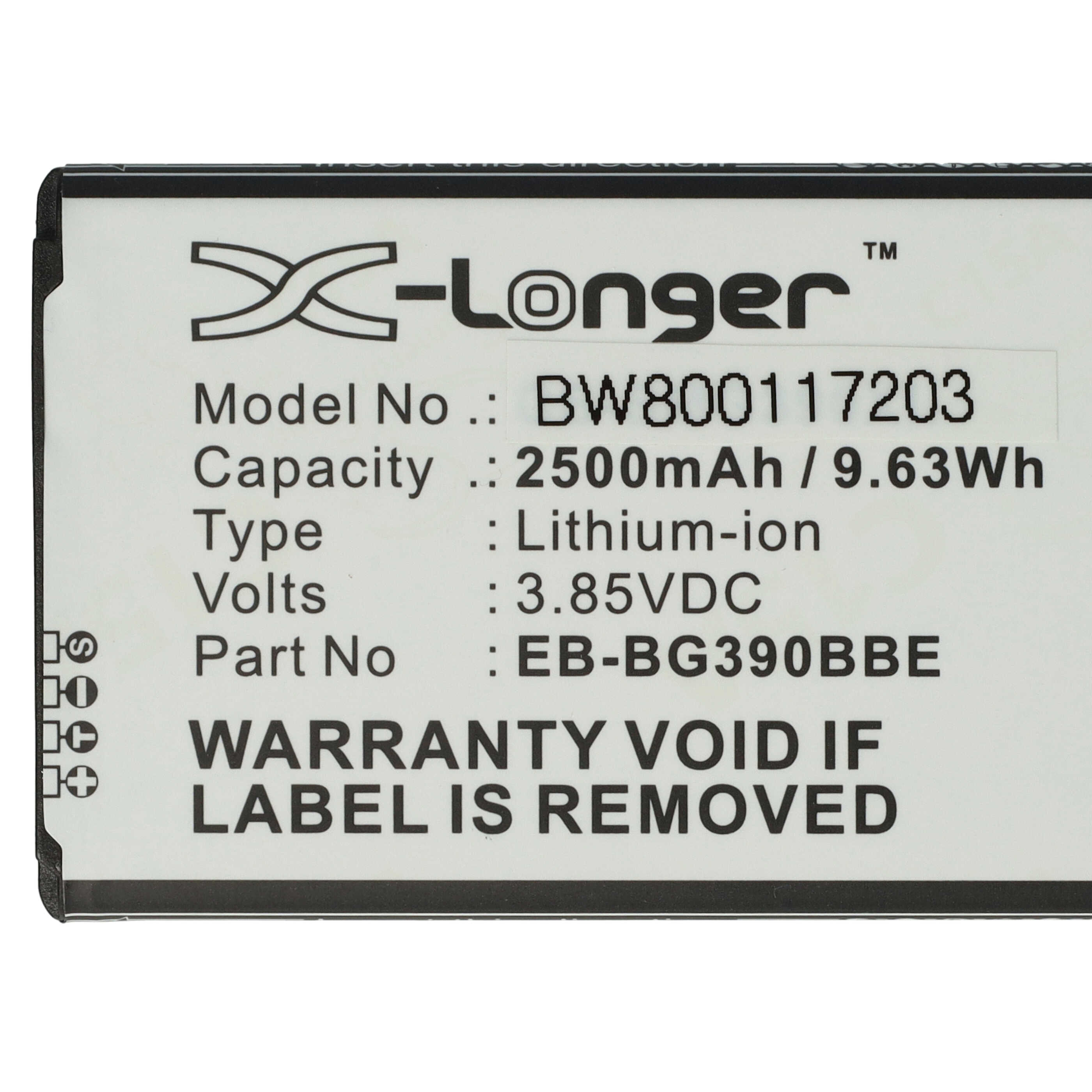 Label einer X-Longer Lithium-Ionen-Batterie mit technischen Daten und Warntext.