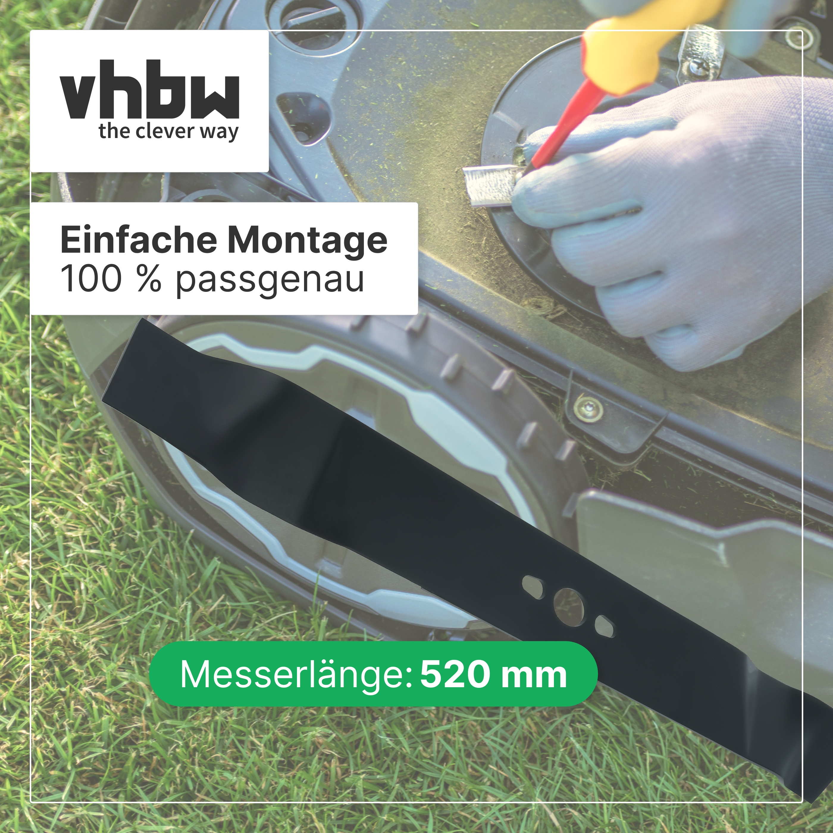 Handschuh montiert Klinge mit Schraubenzieher an Mähroboter.