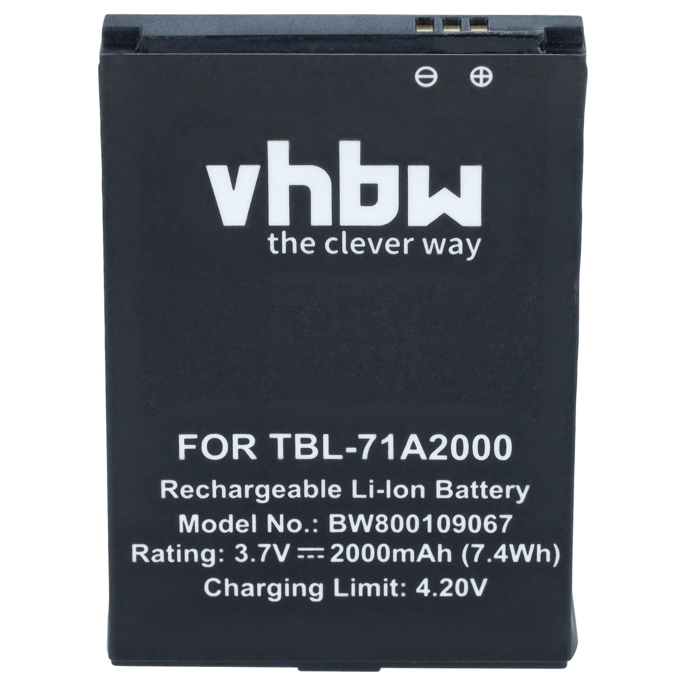 Schwarzer VHBW Li-Ion Akku 3.7V 2000mAh mit technischen Daten.