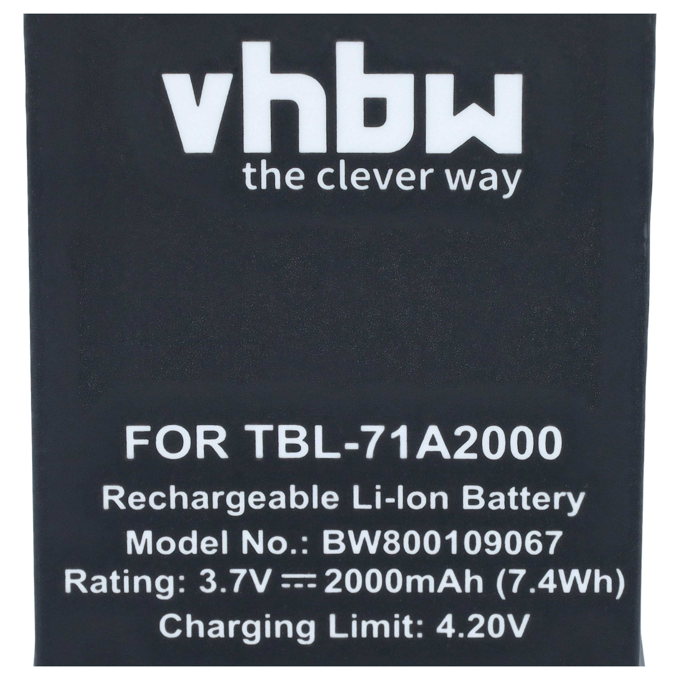 Schwarzer Akku mit weißem Vhbw-Logo, Modellnummer BW800109067 und technischen Daten.
