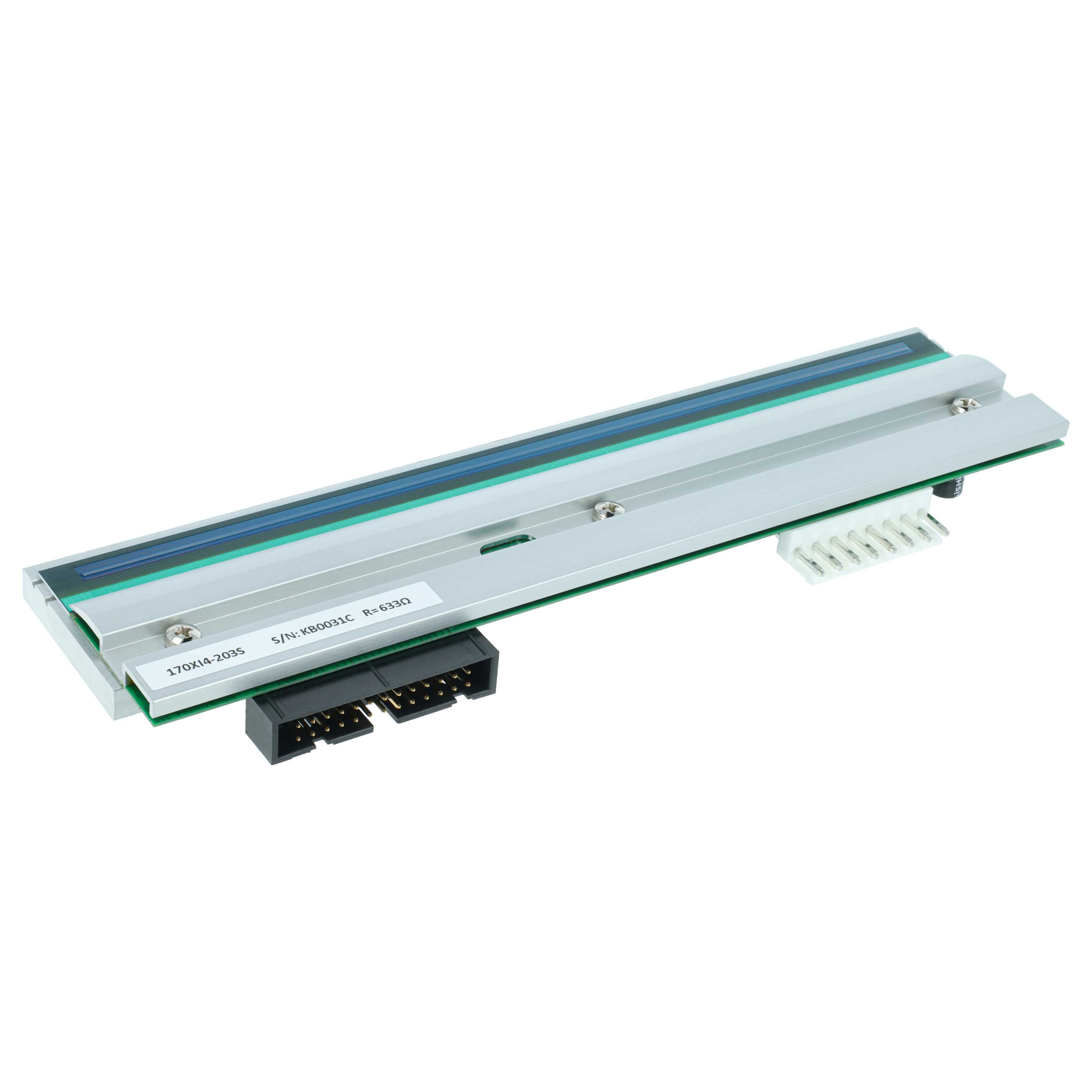 Ein längliches elektronisches Bauteil mit grüner Platine, Aluminiumkühlkörper und Anschlüssen auf weißem Hintergrund.