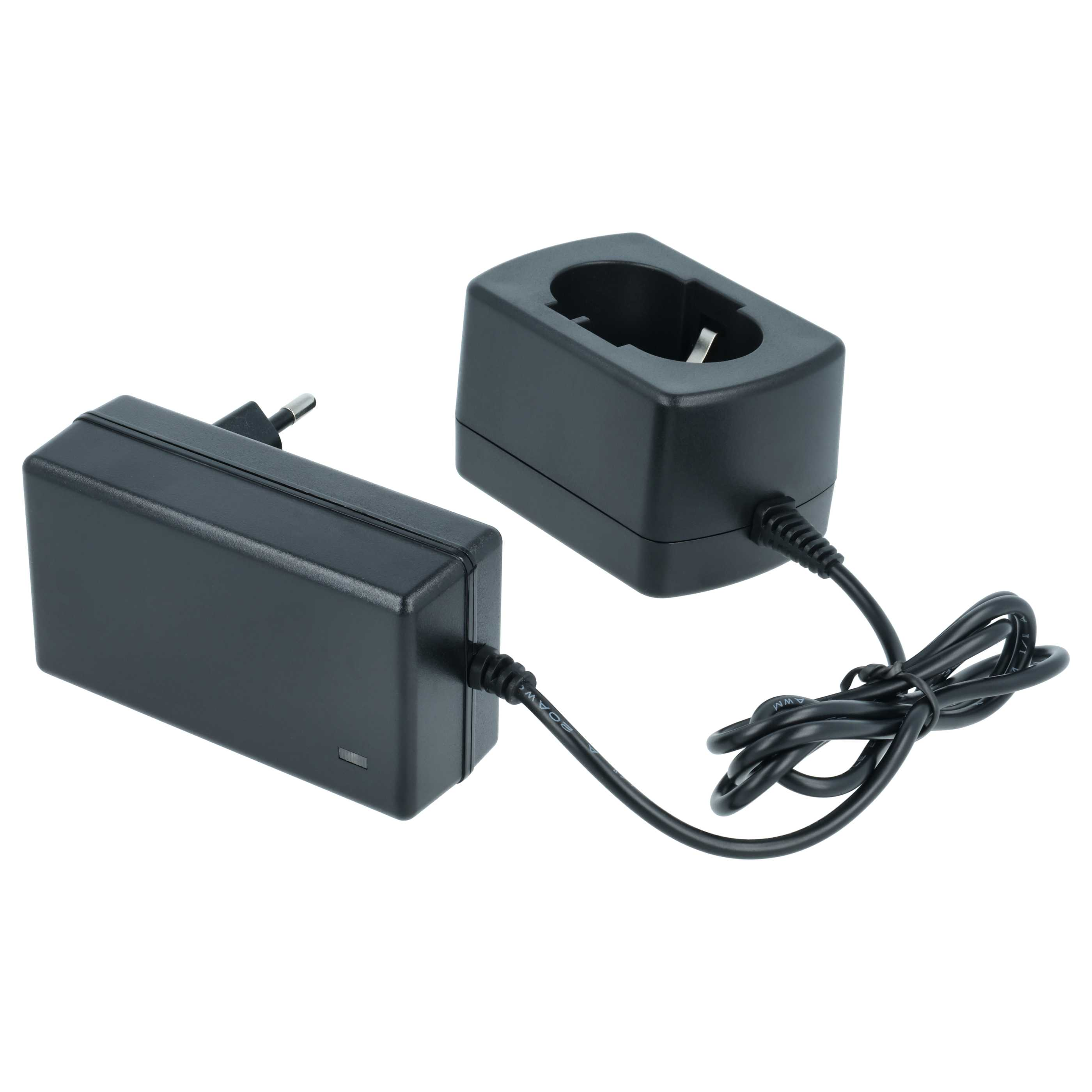 Zwei schwarze elektronische Geräte mit integrierten Steckern und einem Verbindungskabel auf weißem Hintergrund.