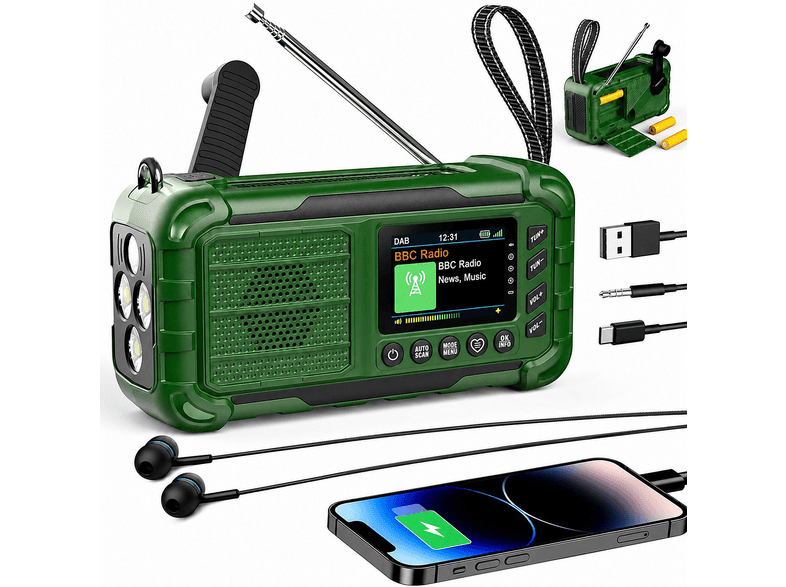 HIYORI 10000mAh DAB Solar Handkurbel SOS ASA LED Radio, FM, DAB ...