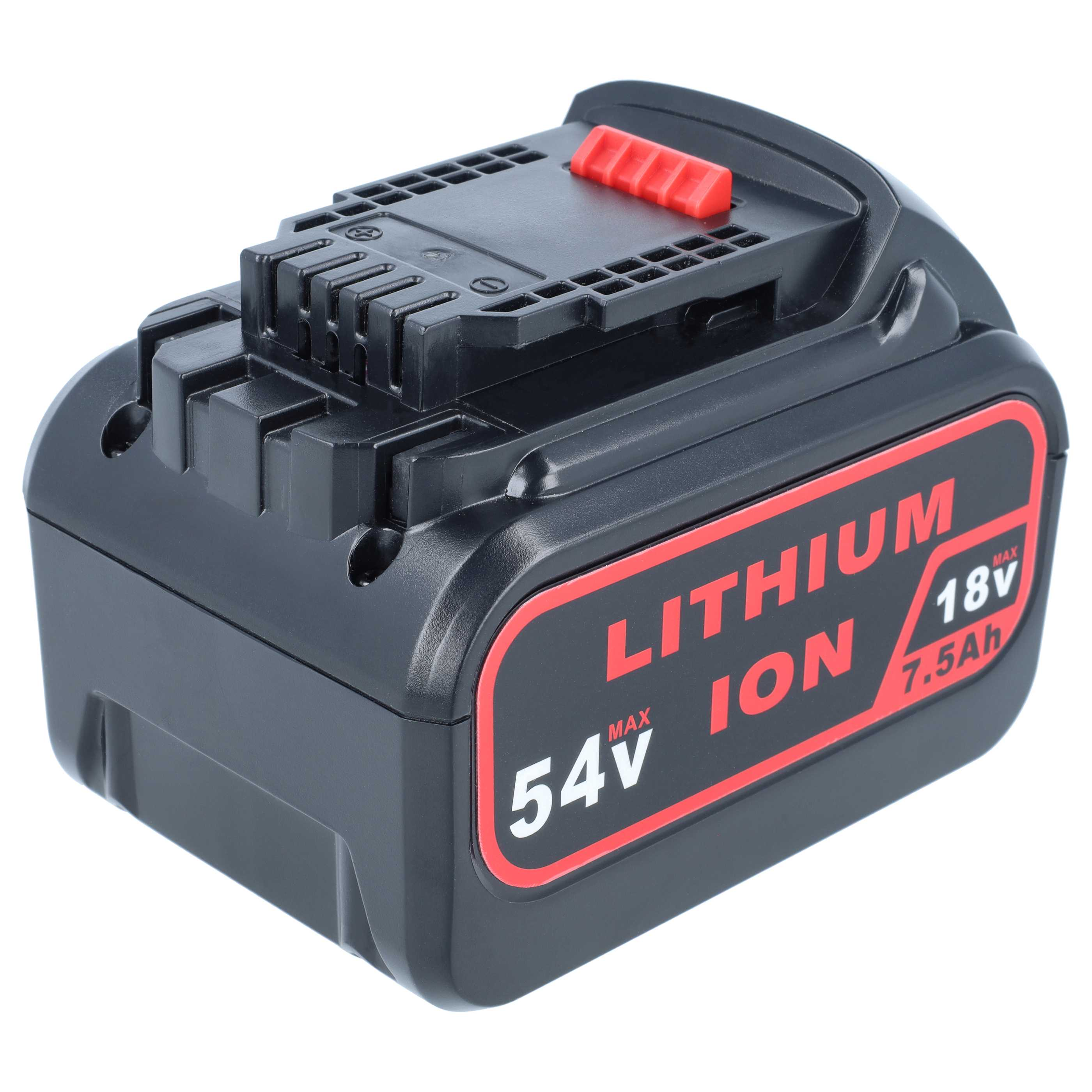 Ein schwarzer Lithium-Ionen-Akku mit roter Beschriftung und roten Knöpfen auf weißem Hintergrund.