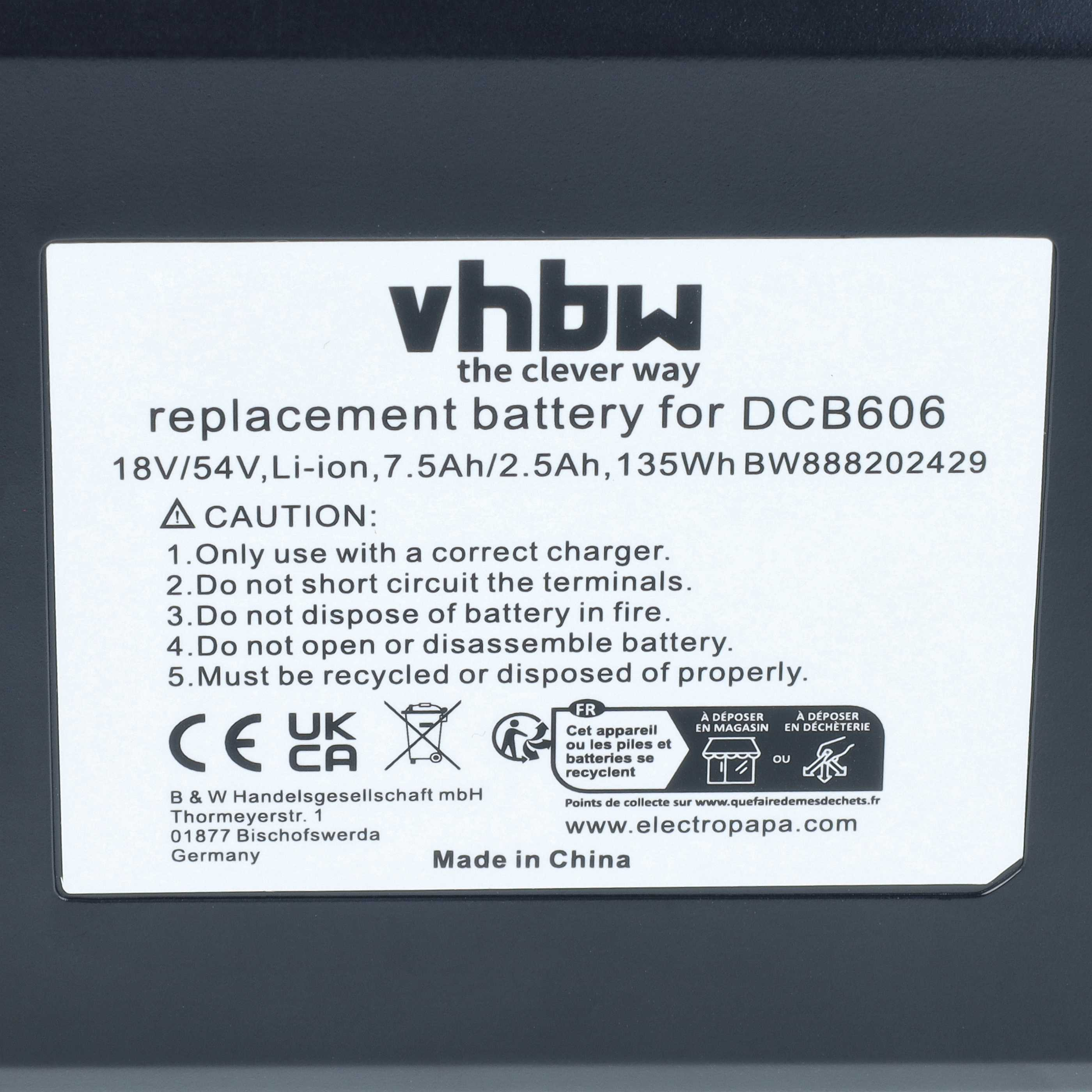 Aufkleber auf einem Akku mit Vhbw-Logo und technischen Daten.