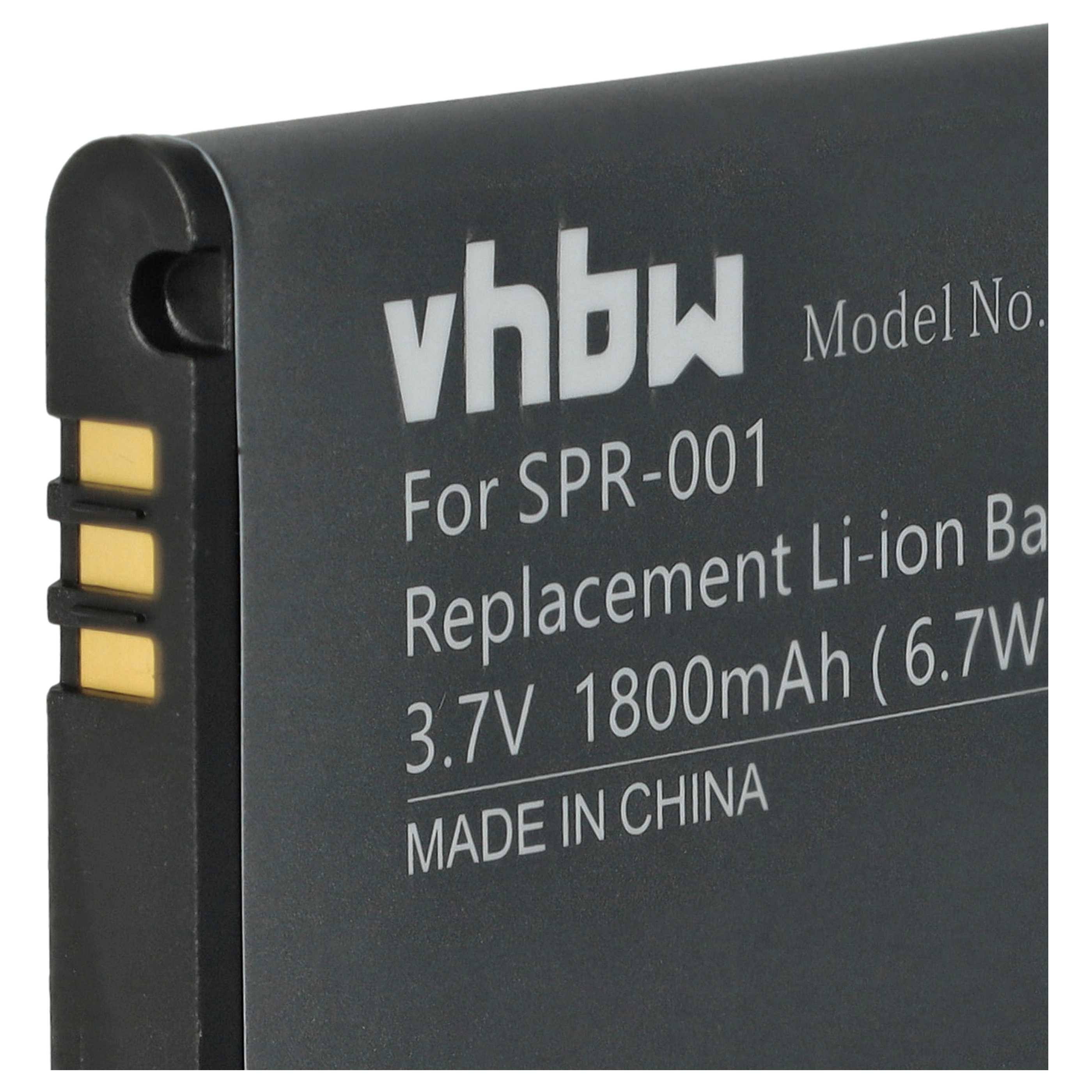 Nahaufnahme einer schwarzen vhbw Ersatzbatterie mit goldenen Kontakten und weißem Aufdruck.