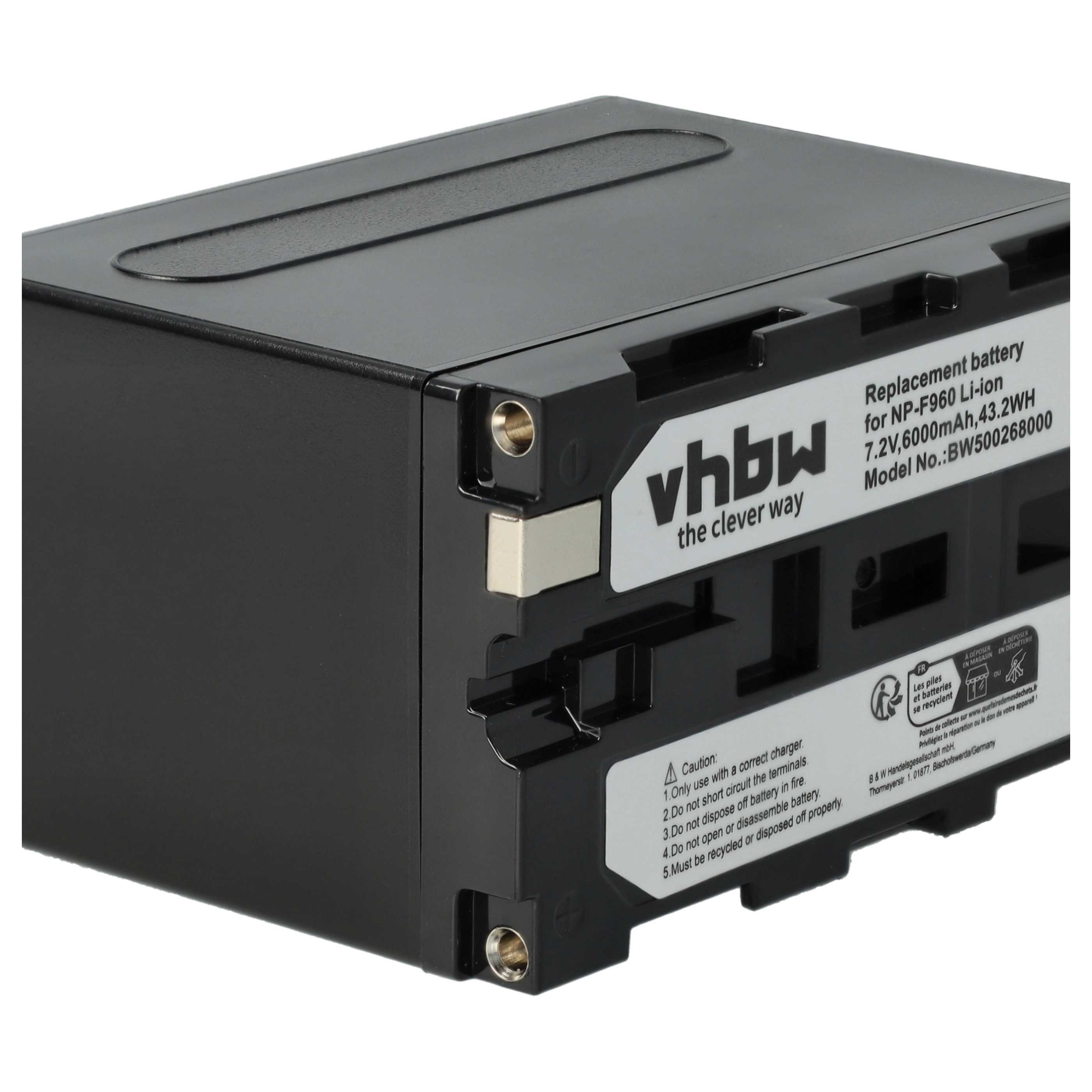 Schwarze vhbw Ersatzbatterie mit Aufdruck auf weißem Etikett.