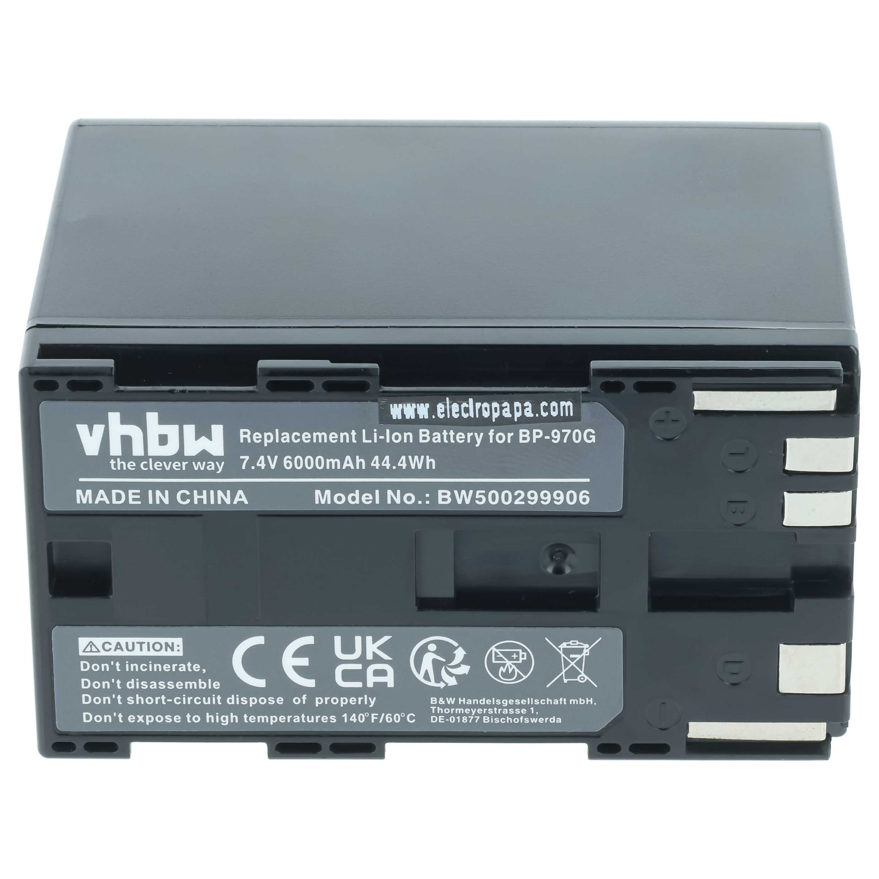 Schwarzer VHBW Li-Ion Ersatzakku mit Etikett und technischen Daten.