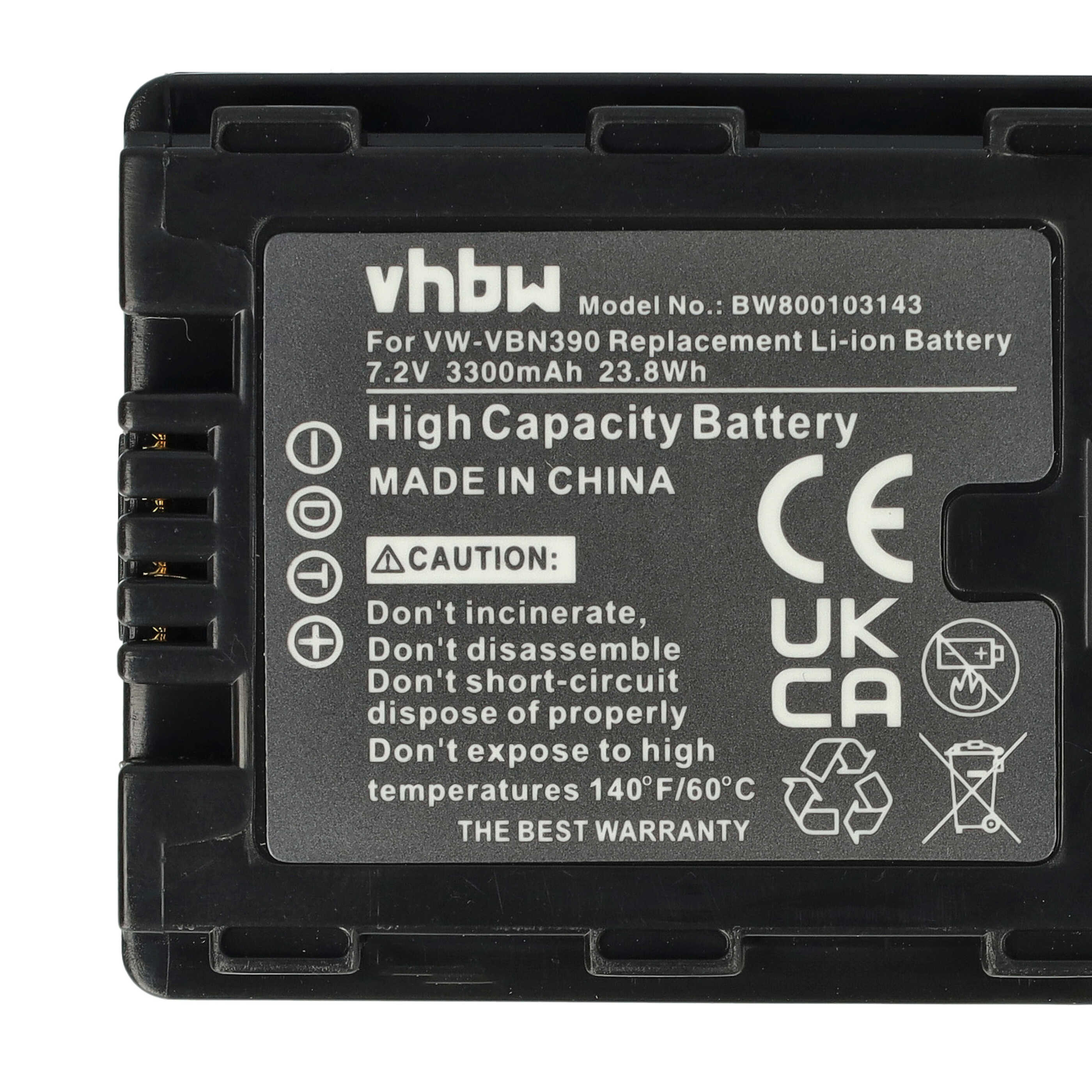 Label auf einer schwarzen Li-Ionen-Batterie mit technischen Daten und Sicherheitshinweisen.
